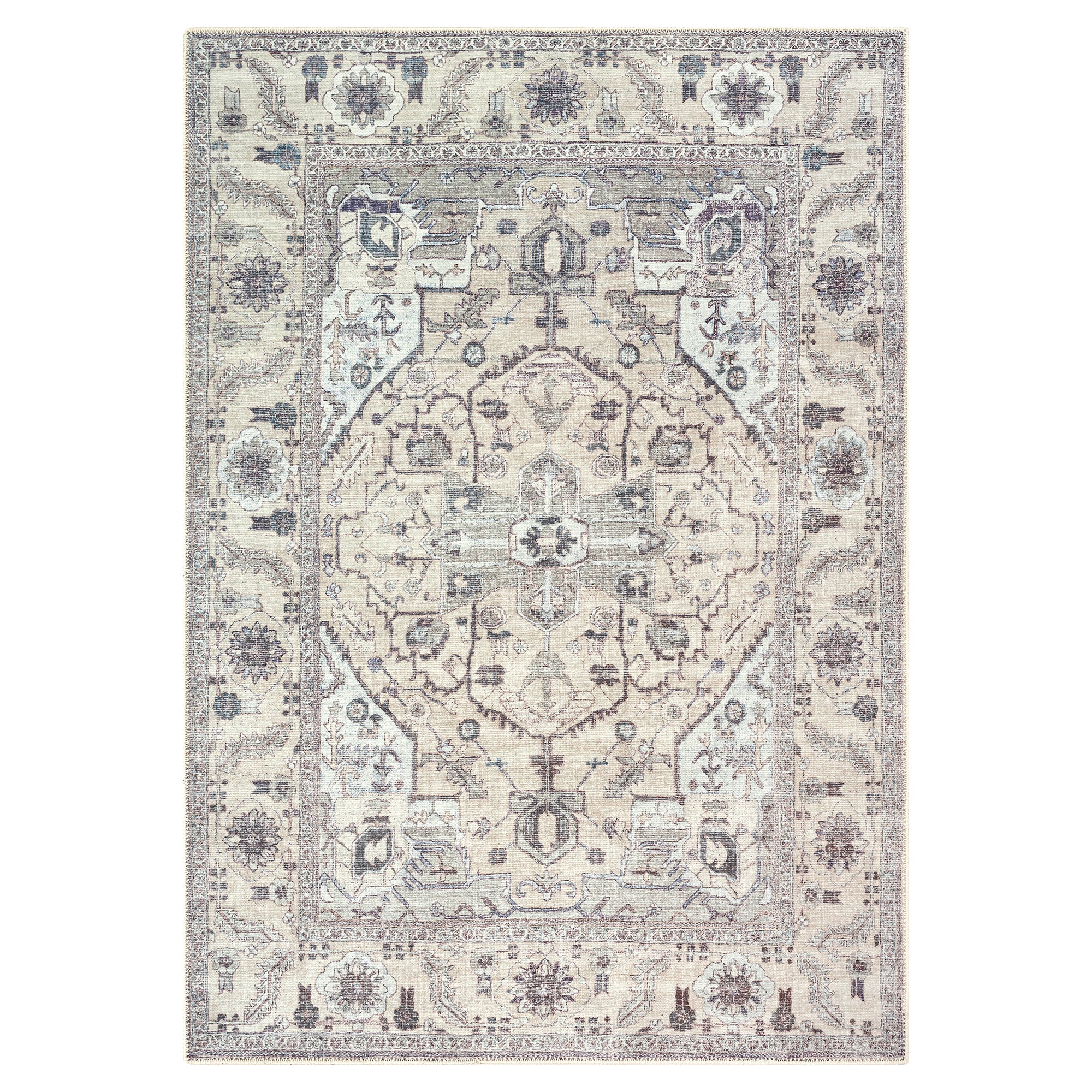 GLN Rugs Cyrene - Machine Washable Area Rug - Turkish Cream/Gray Home Rugs