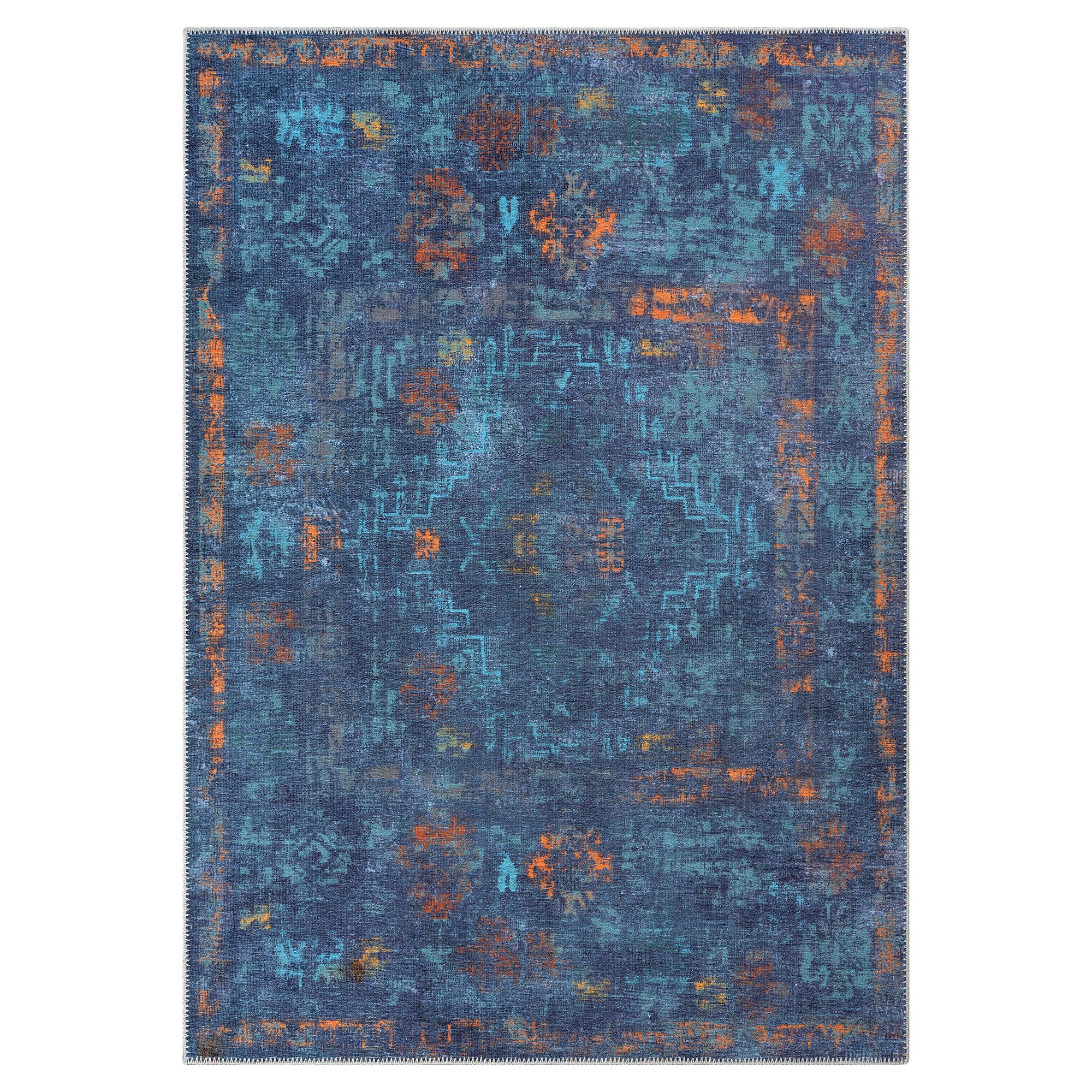 GLN Rugs Atlantis - Machine Washable Area Rug - Abstract Dark Blue Home Rugs