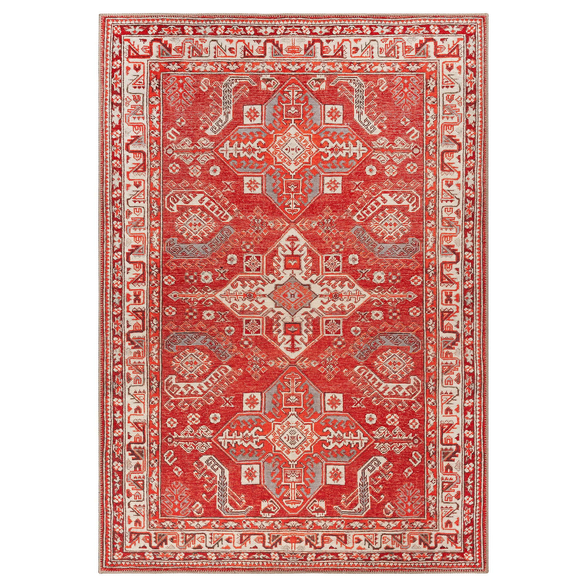 GLN Rugs Knossos - Machine Washable Area Rug - Turkish Red/Beige Home Rugs