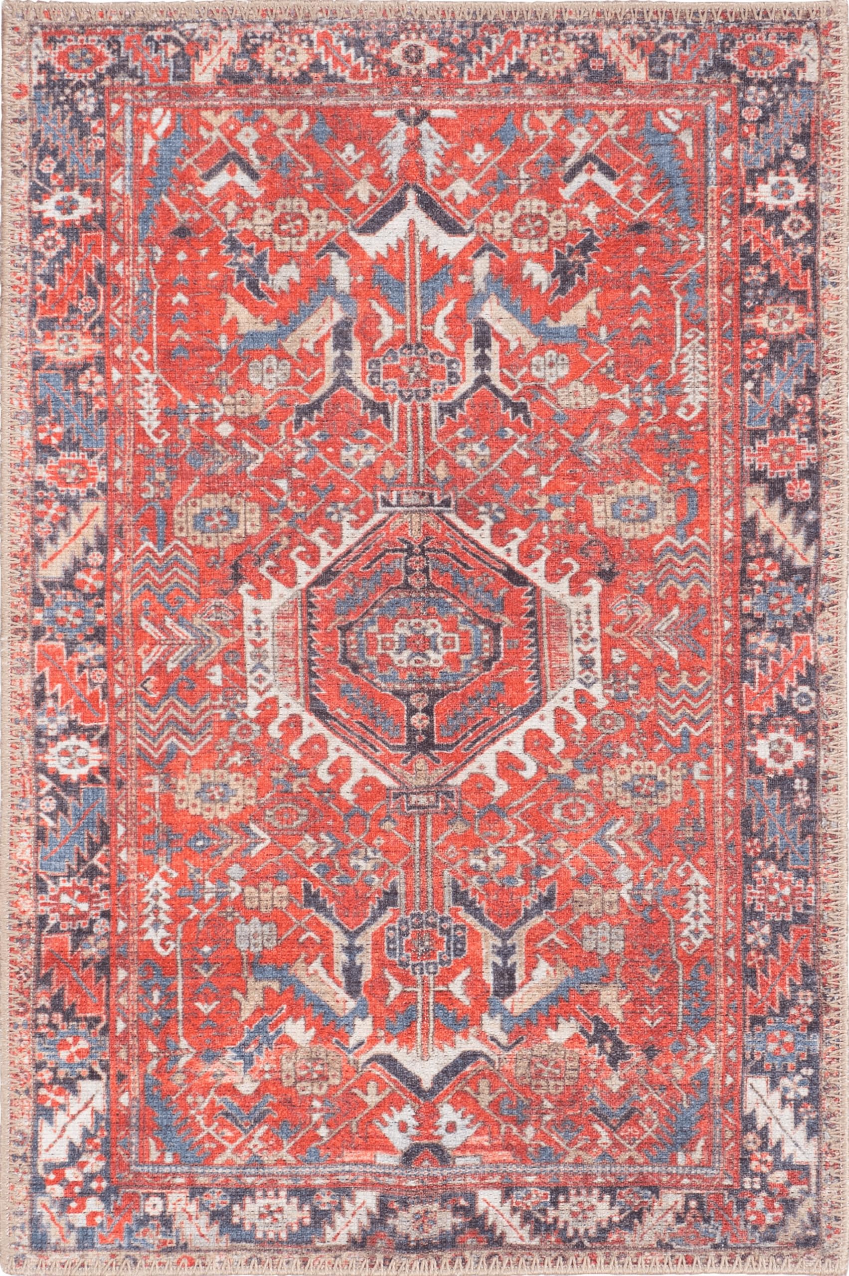 GLN Rugs Kerasus - Machine Washable Area Rug - Multi Red Home Rug