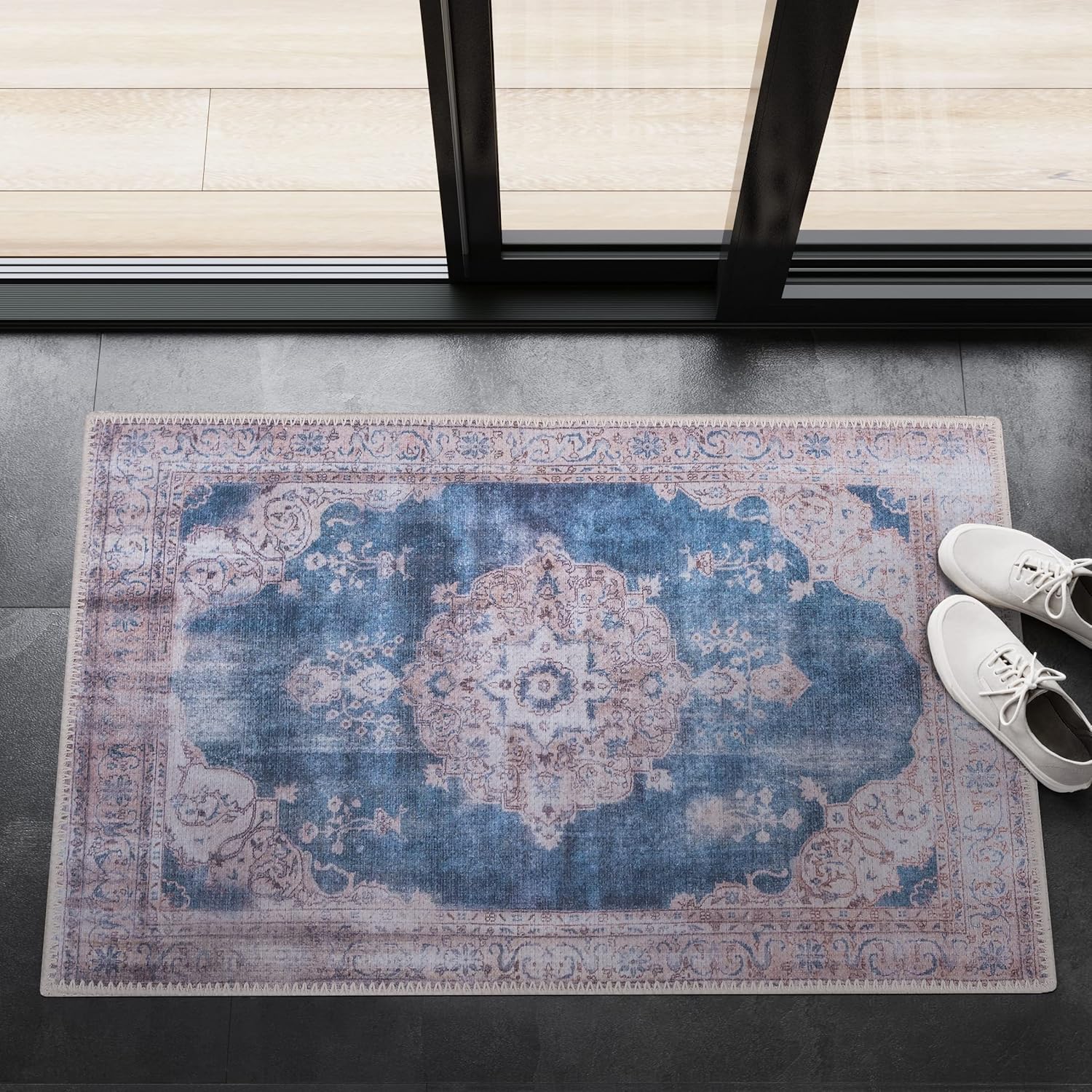 GLN Rugs Akhira - Machine Washable Area Rug - Turkish Cream/Navy Home Rugs