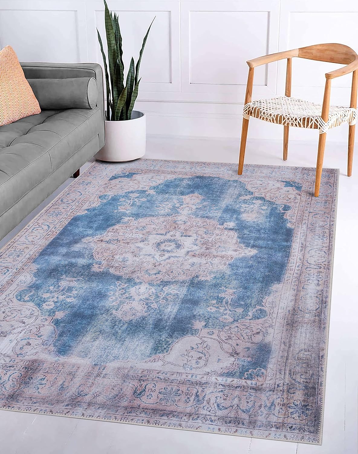 GLN Rugs Akhira - Machine Washable Area Rug - Turkish Cream/Navy Home Rugs