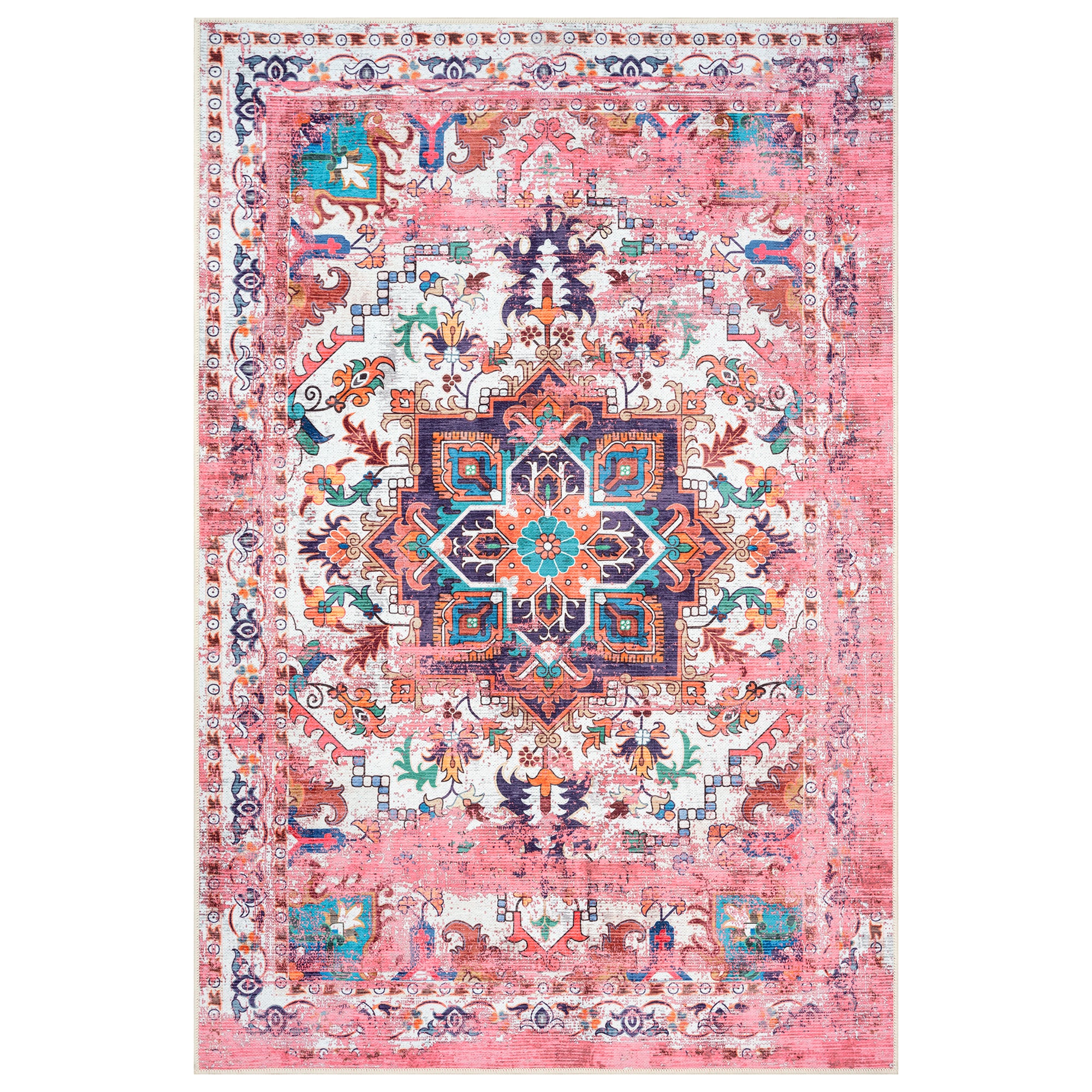 GLN Rugs Serik - Machine Washable Area Rug - Turkish Pink Home Rugs