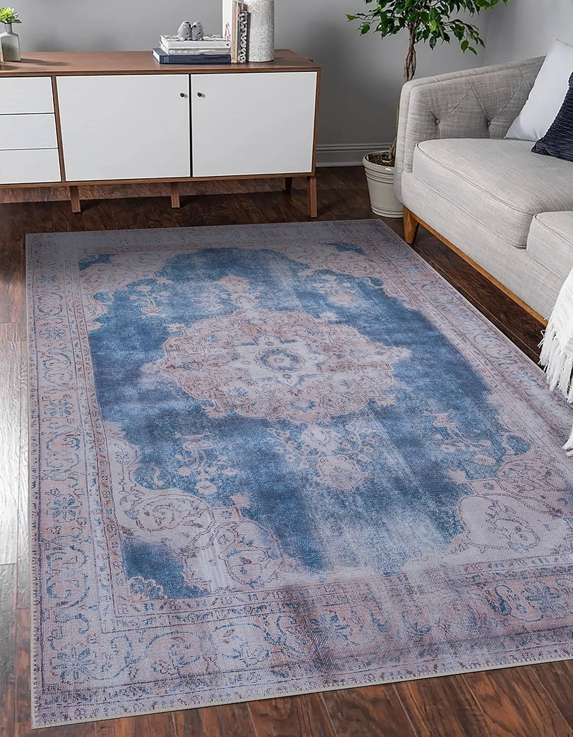 GLN Rugs Akhira - Machine Washable Area Rug - Turkish Cream/Navy Home Rugs
