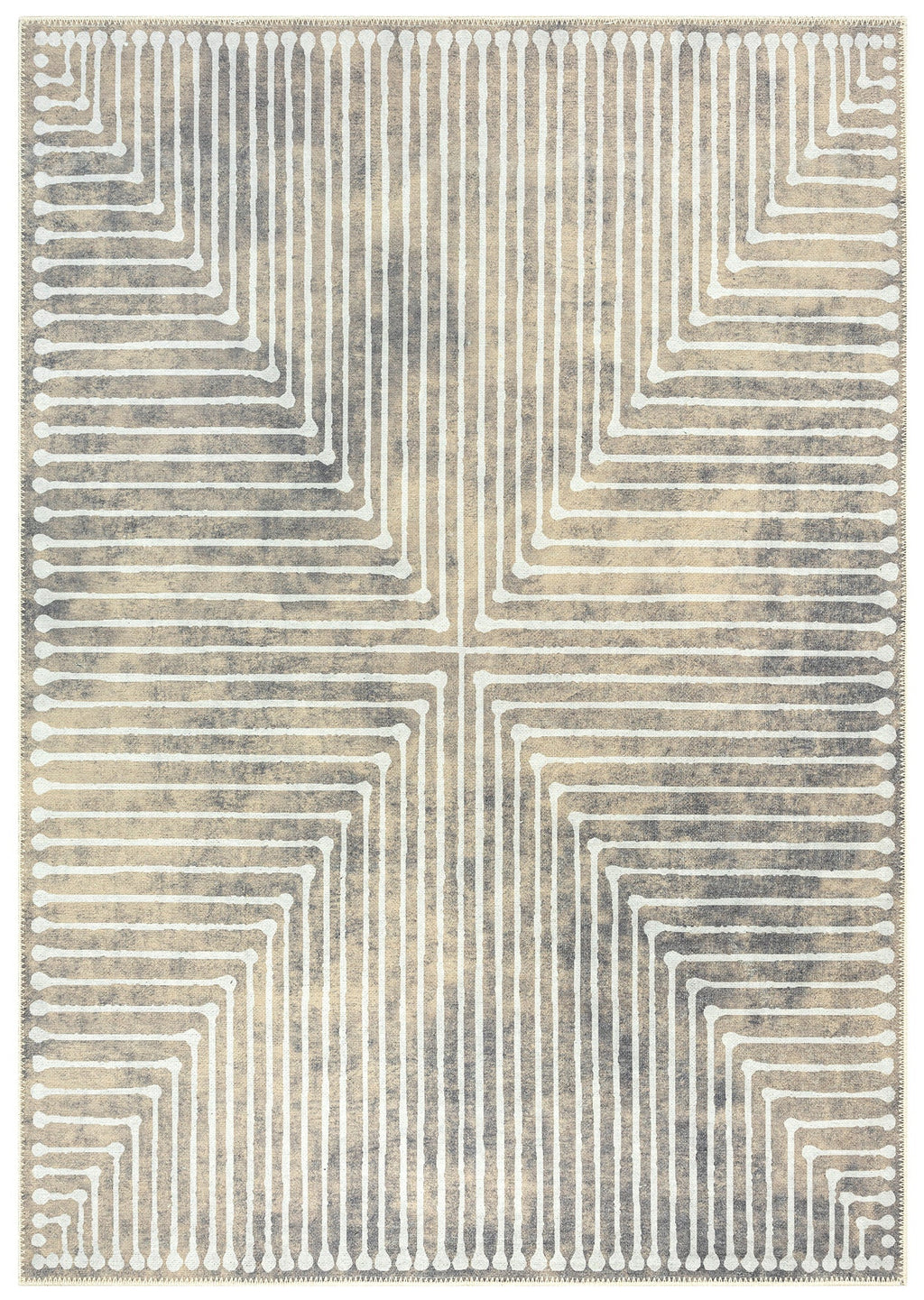 A Turkish beige/gray area rug with a contemporary geometric pattern, power-loomed for durability.