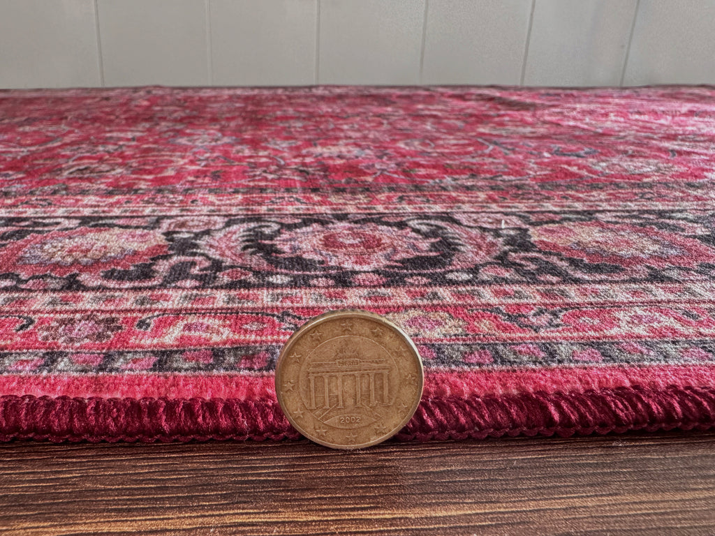 GLN Rugs Yildiz - Machine Washable Area Rug - Dark Red Home Rug