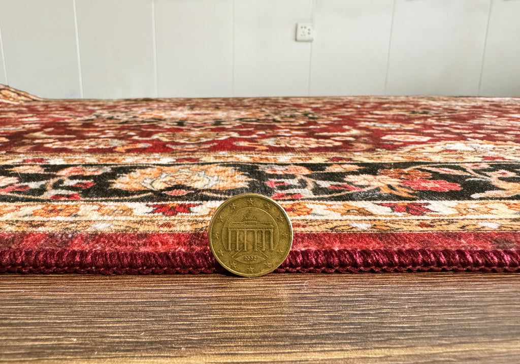 GLN Rugs Aphrodite - Machine Washable Area Rug - Red/Gold Home Rug