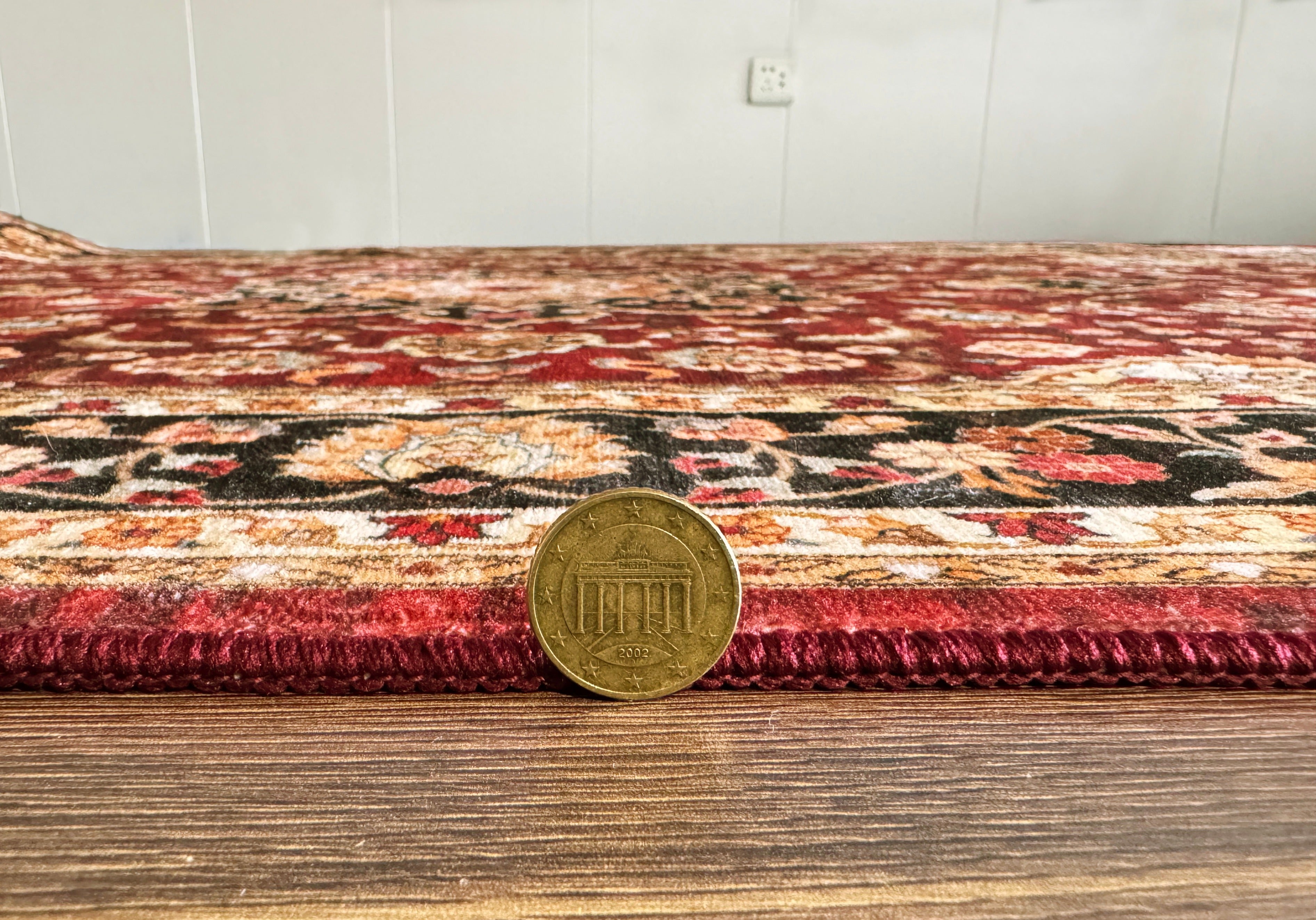 GLN Rugs Aphrodite - Machine Washable Area Rug - Red/Gold Home Rug