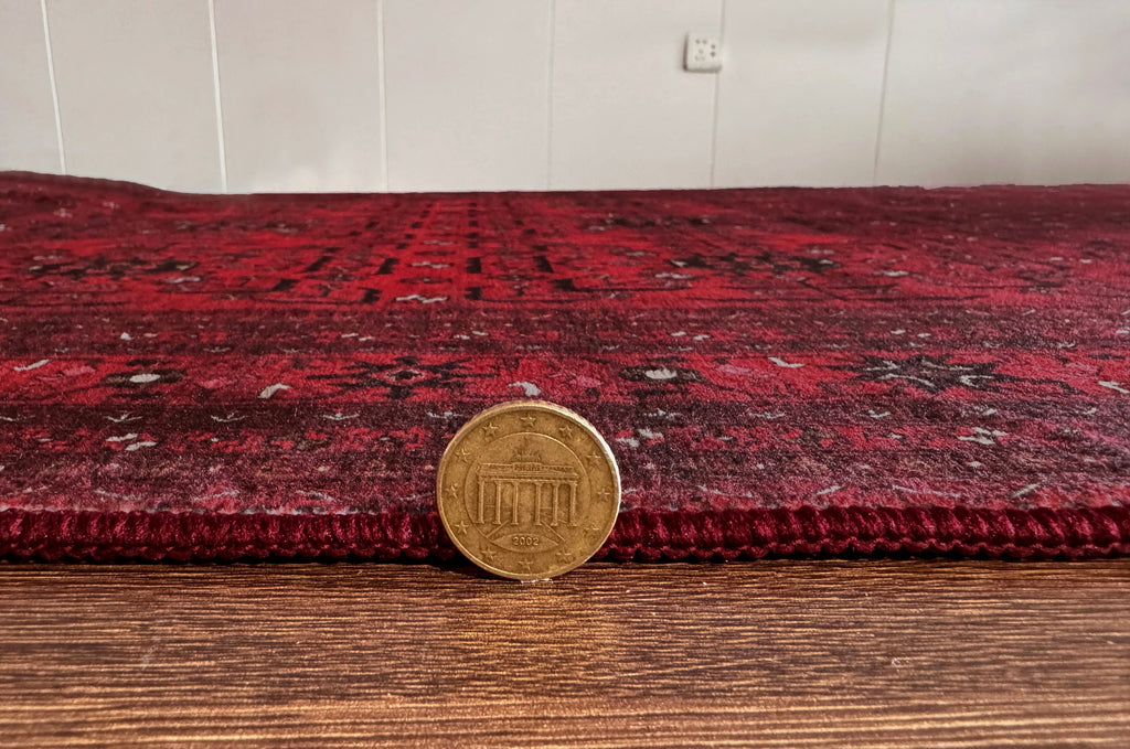 GLN Rugs Lyonesse - Machine Washable Area Rug - Afghan Dark Red Home Rug