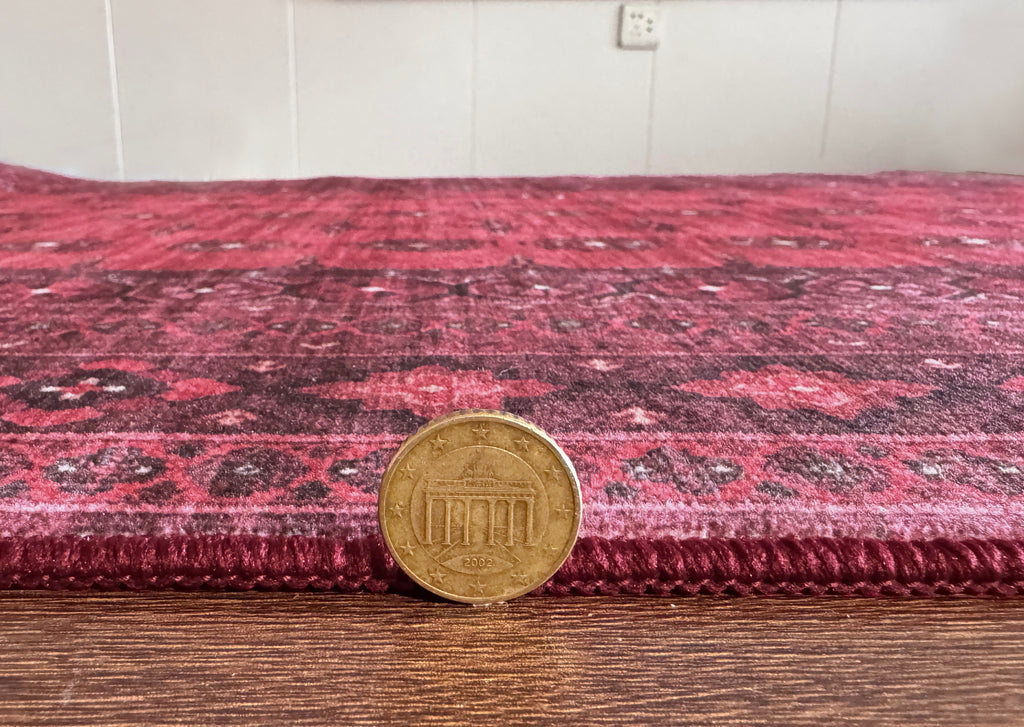 GLN Rugs Arcadia - Machine Washable Area Rug - Dark Red Home Rug