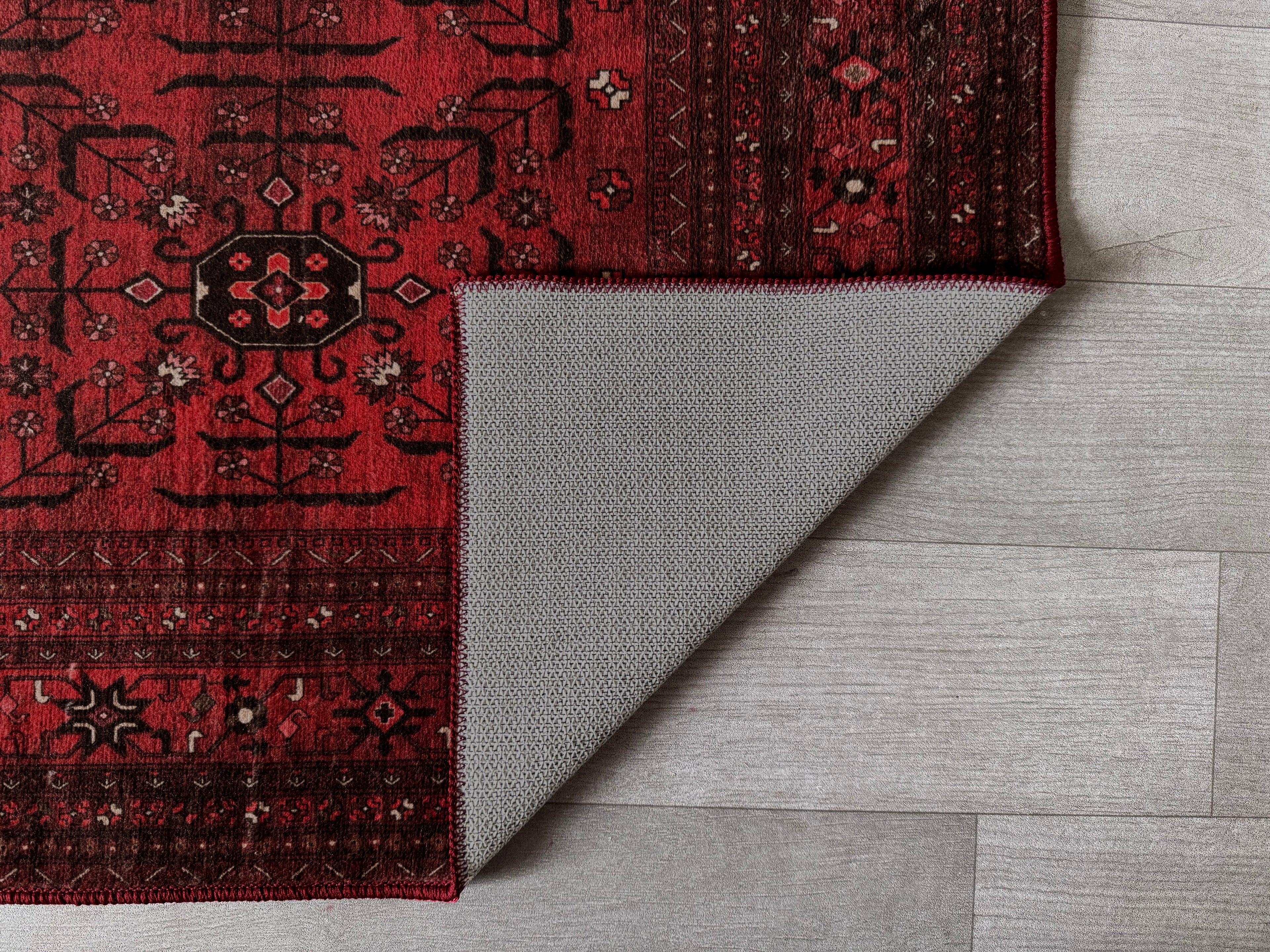 GLN Rugs Lyonesse - Machine Washable Area Rug - Afghan Dark Red Home Rug