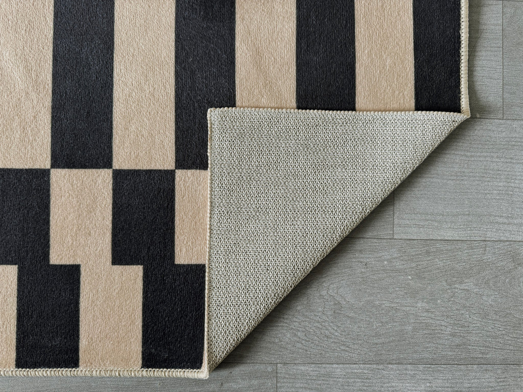 GLN Rugs Bodrum - Machine Washable Area Rug - Navy/Beige Home Rug