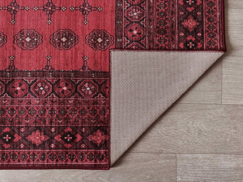 GLN Rugs Arcadia - Machine Washable Area Rug - Dark Red Home Rug