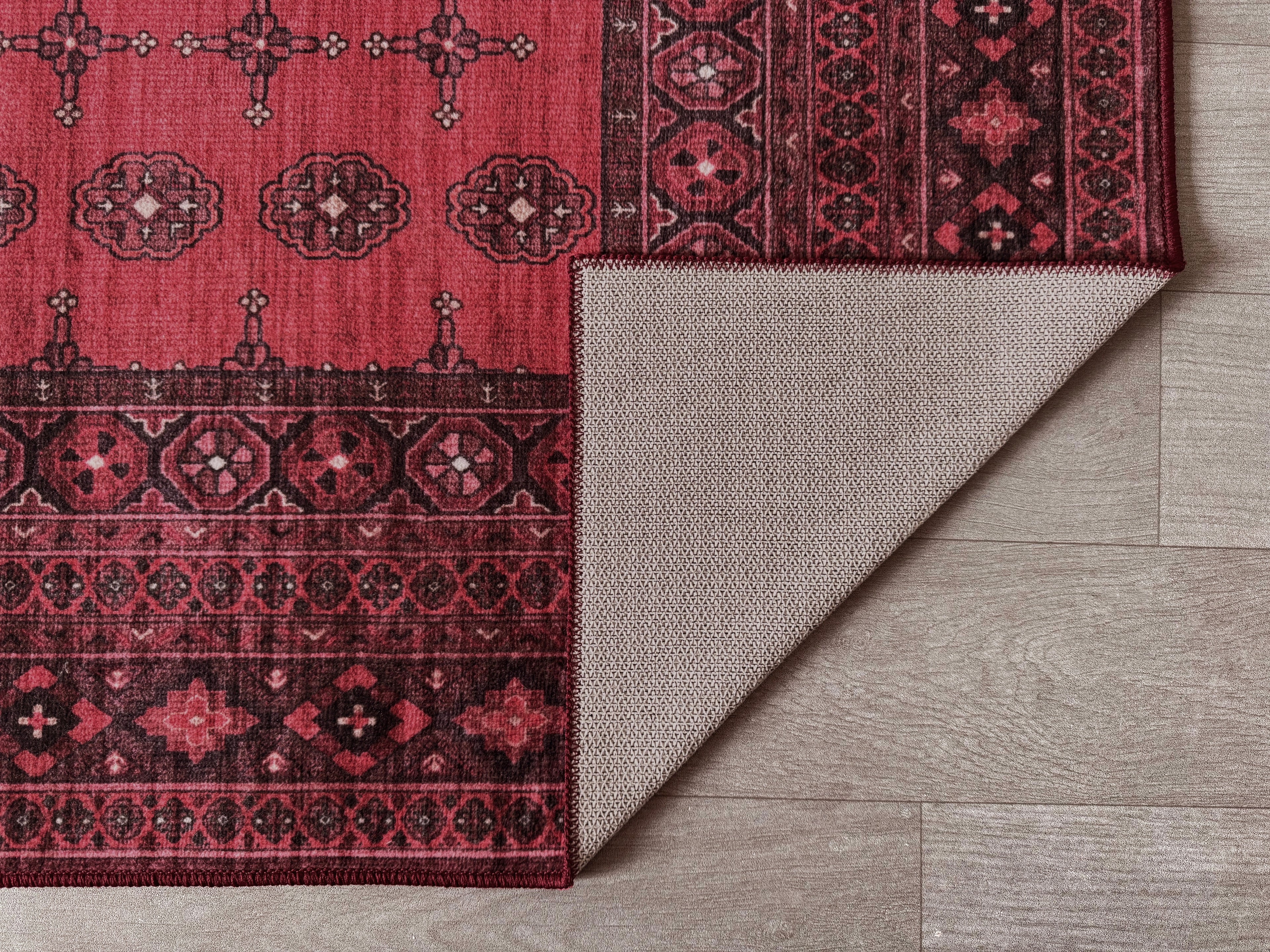 GLN Rugs Arcadia - Machine Washable Area Rug - Dark Red Home Rug