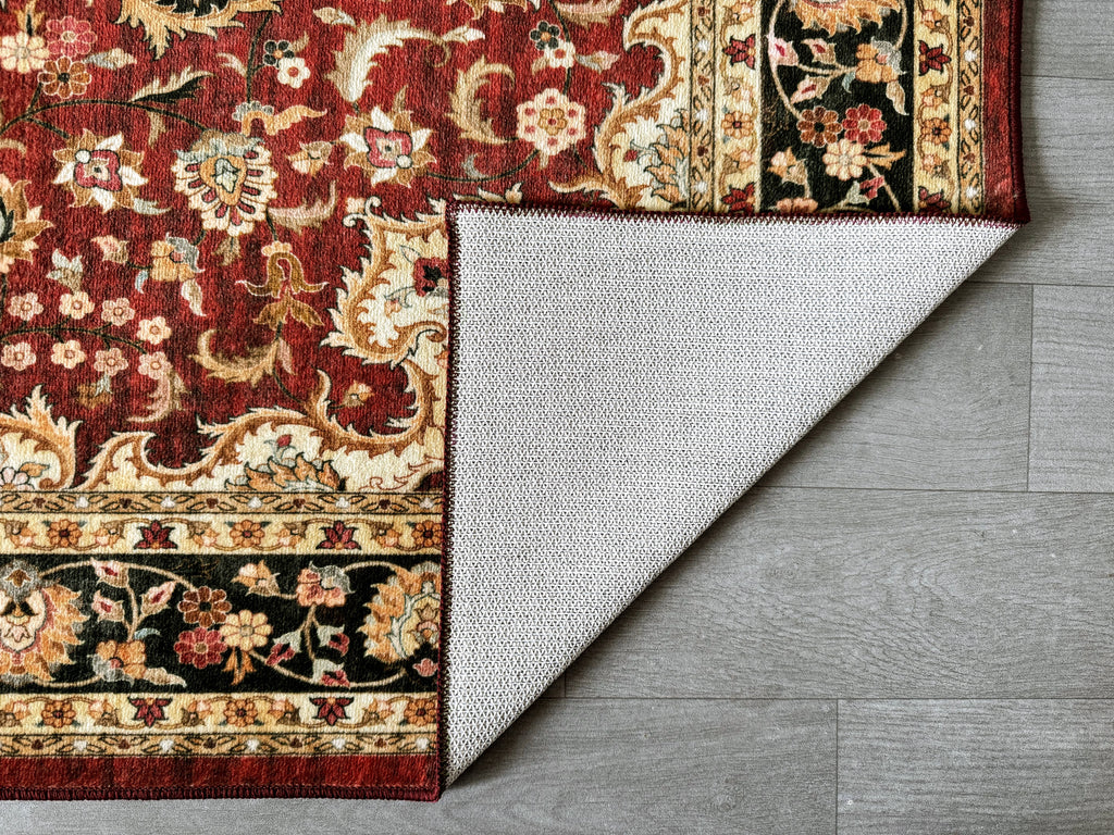 GLN Rugs Aphrodite - Machine Washable Area Rug - Red/Gold Home Rug