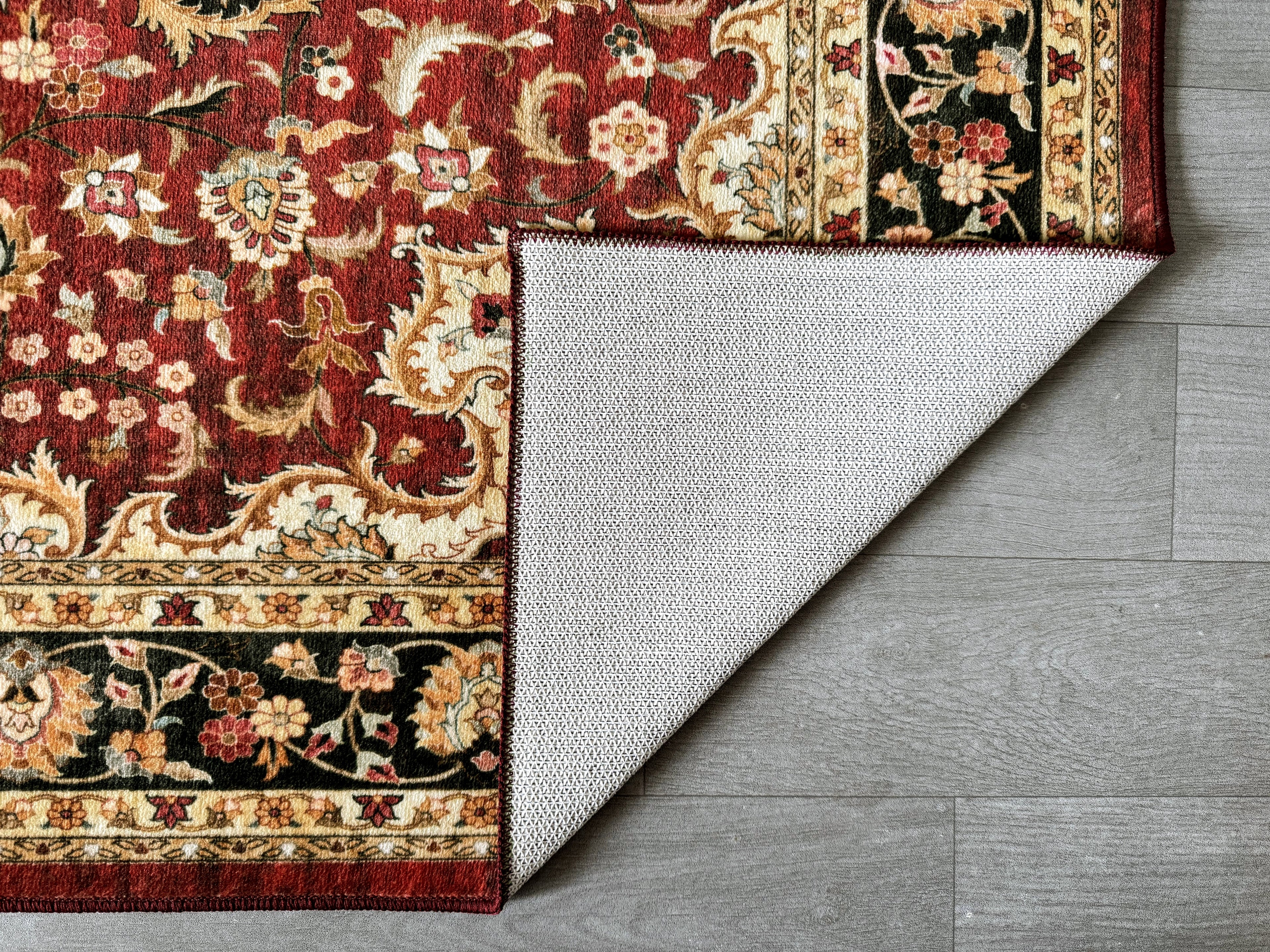 GLN Rugs Aphrodite - Machine Washable Area Rug - Red/Gold Home Rug