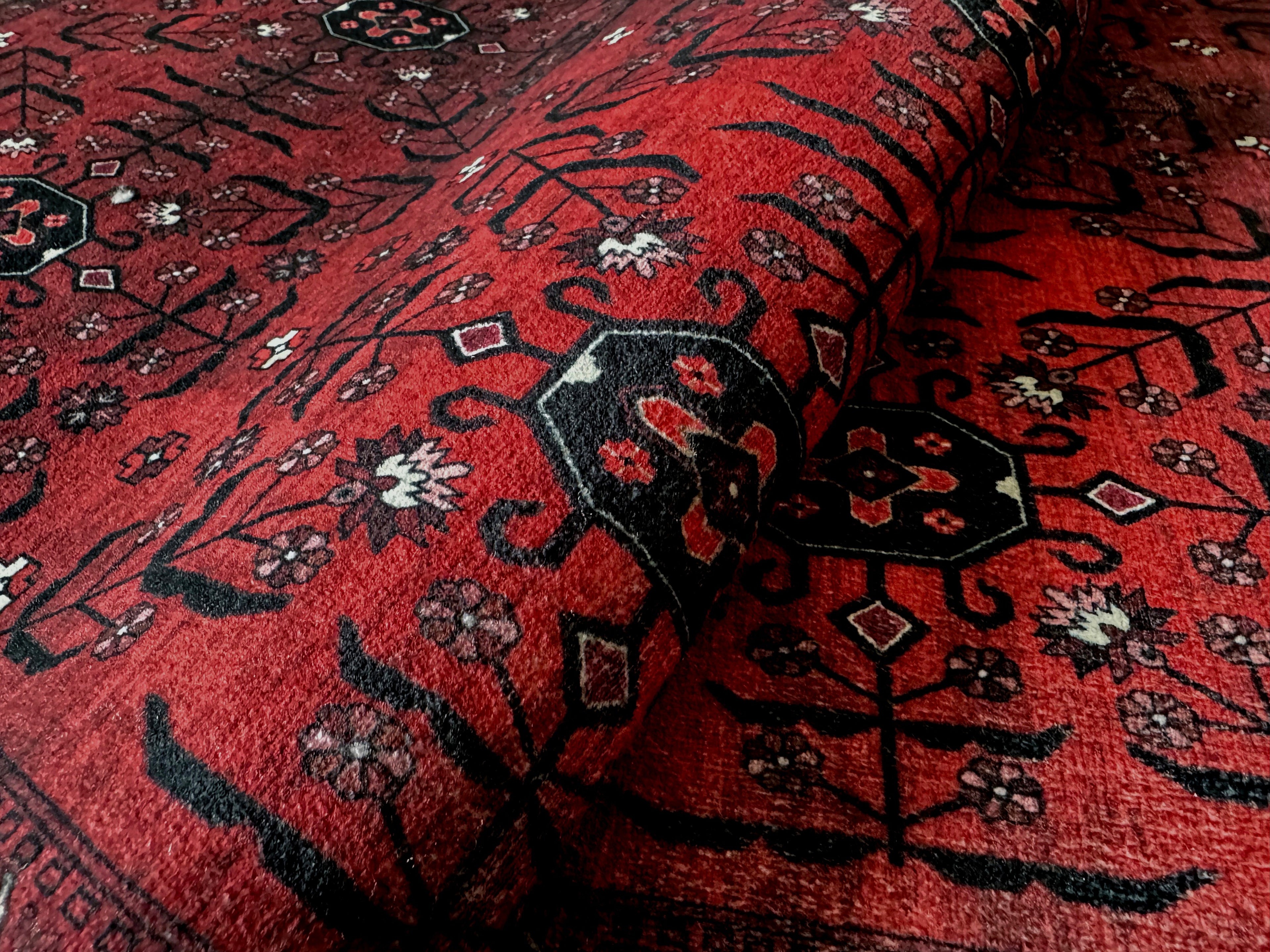GLN Rugs Lyonesse - Machine Washable Area Rug - Afghan Dark Red Home Rug