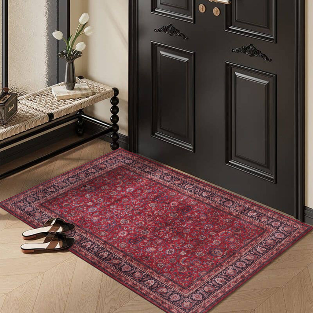 GLN Rugs Yildiz - Machine Washable Area Rug - Dark Red Home Rug
