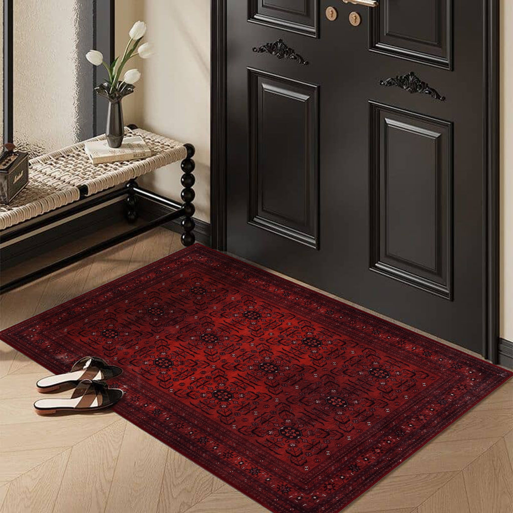 GLN Rugs Lyonesse - Machine Washable Area Rug - Afghan Dark Red Home Rug