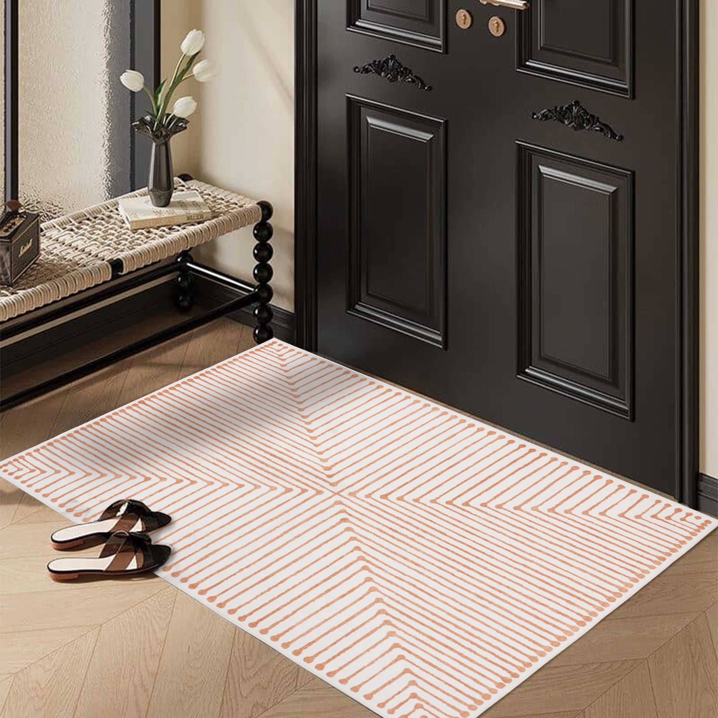 GLN Rugs Claros - Machine Washable Area Rug - Orange/Beige Home Rug
