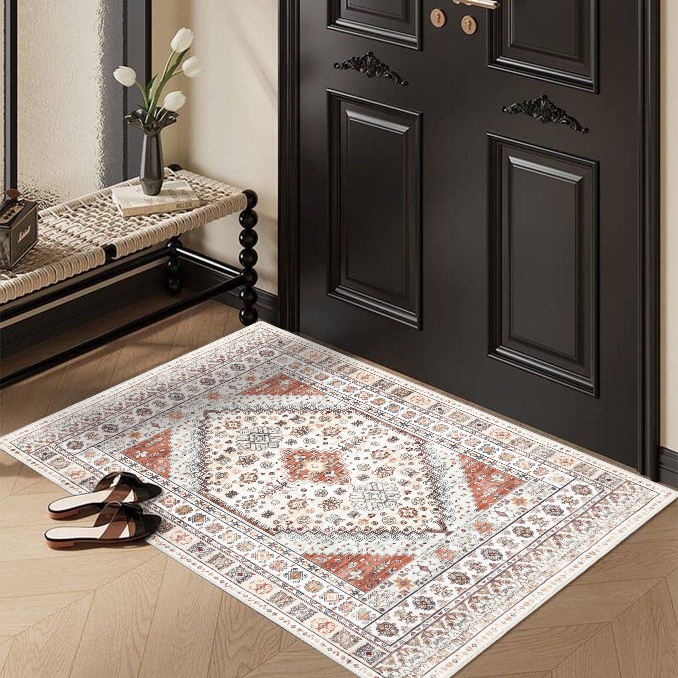 GLN Rugs Tyana - Machine Washable Area Rug - Cream/Terra Home Rug