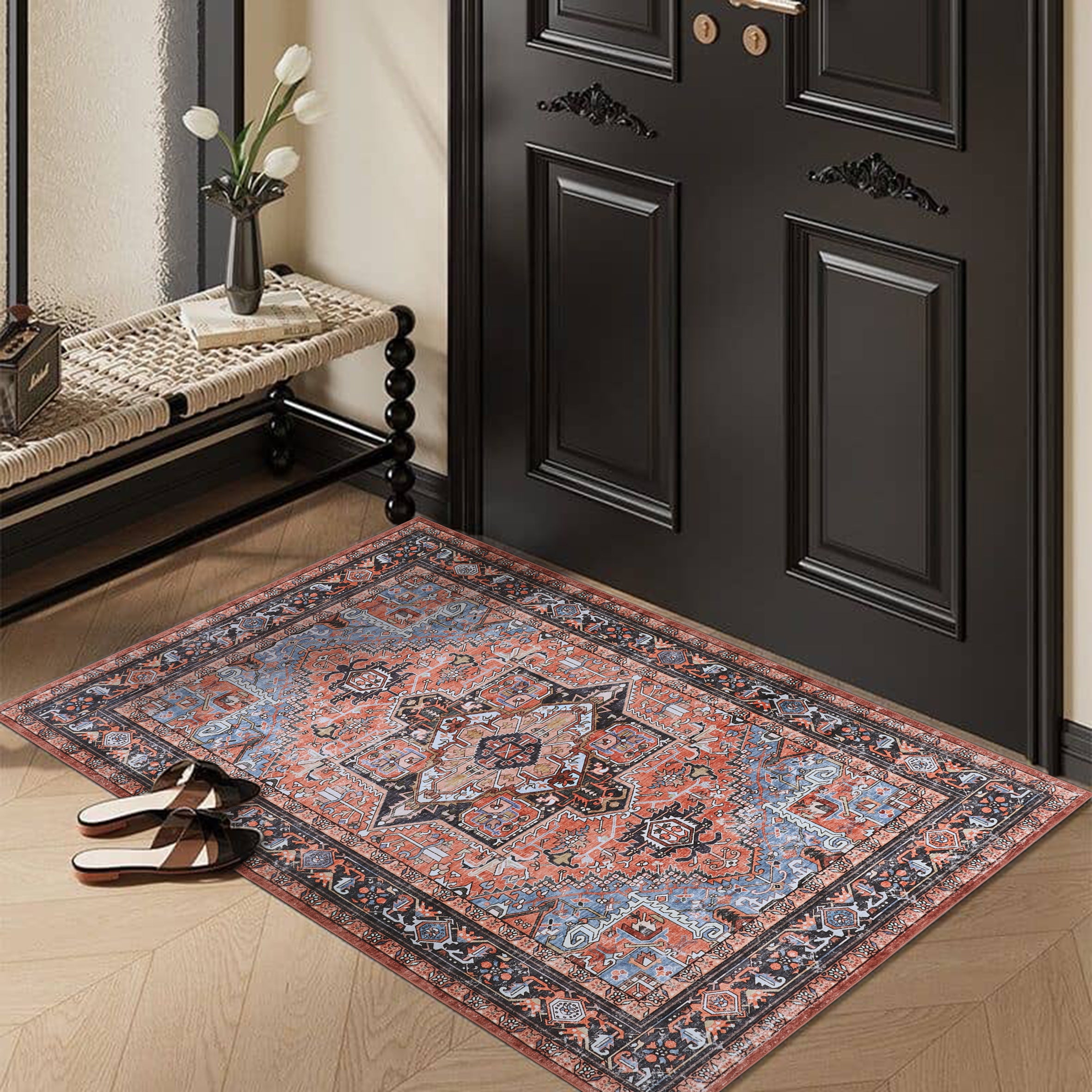 GLN Rugs Heliopolis - Machine Washable Area Rug - Terra-Black/Multicolor Home Rug
