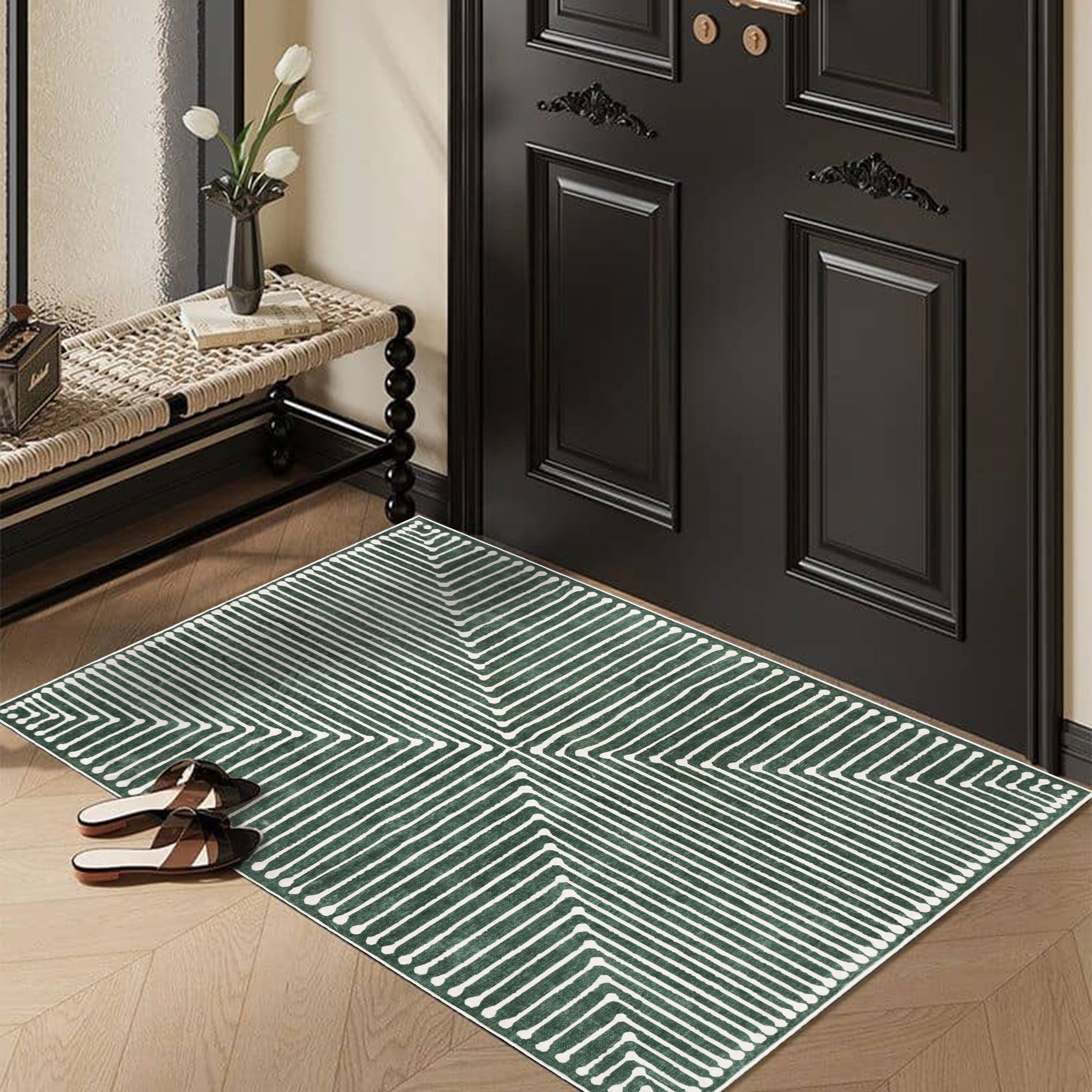 GLN Rugs Priene - Machine Washable Area Rug - Beige/Green Home Rug