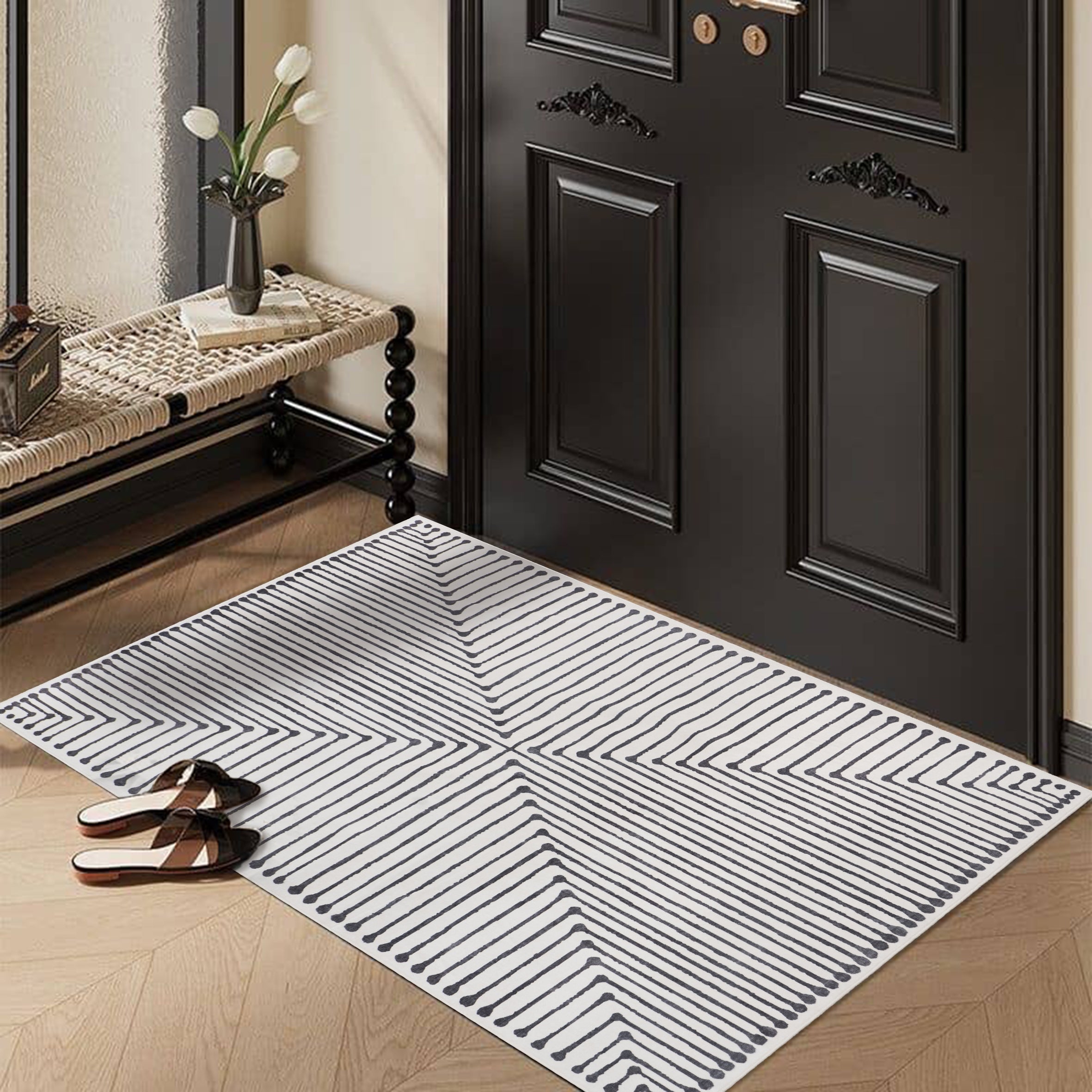 GLN Rugs Nysa - Machine Washable Area Rug - Black/Beige Home Rug