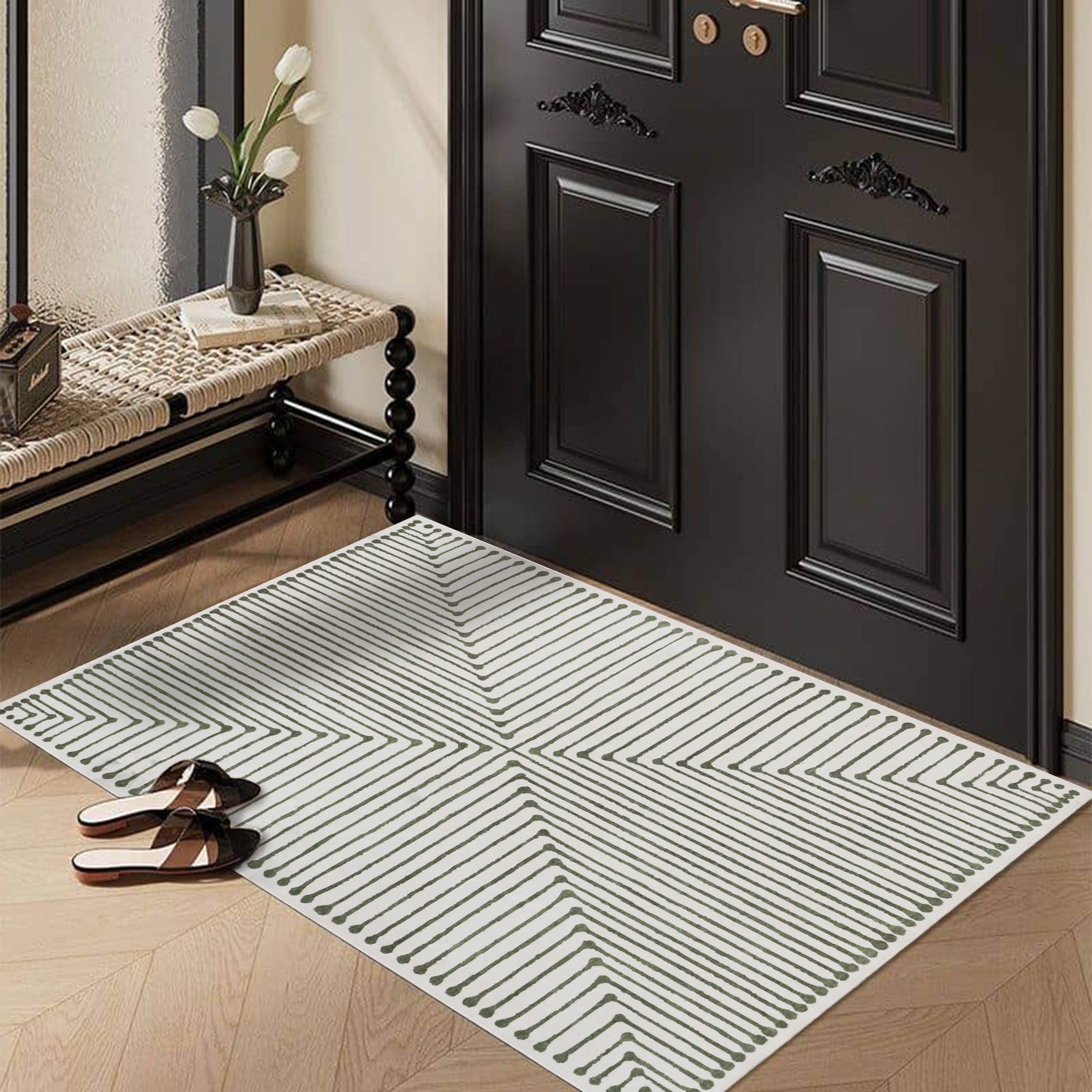 GLN Rugs Milet - Machine Washable Area Rug - Green/Beige Home Rug