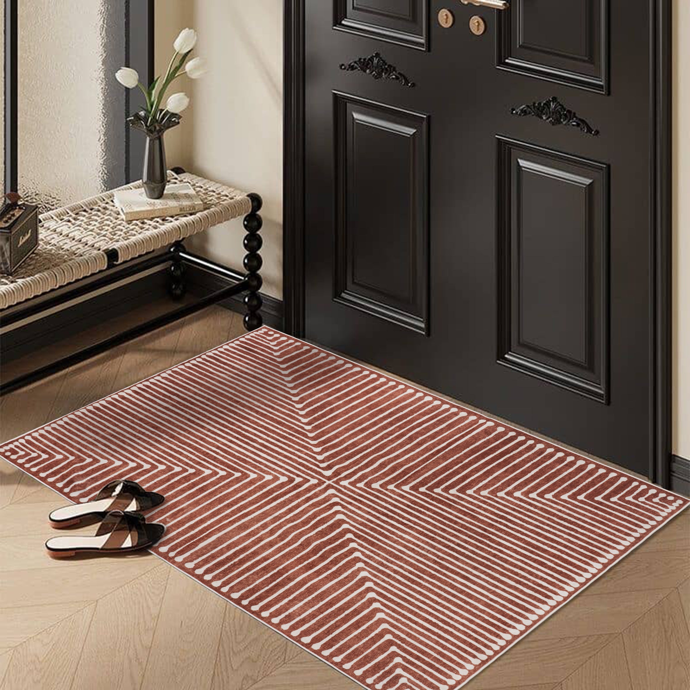 GLN Rugs Knidos - Machine Washable Area Rug - Beige/Orange Home Rug