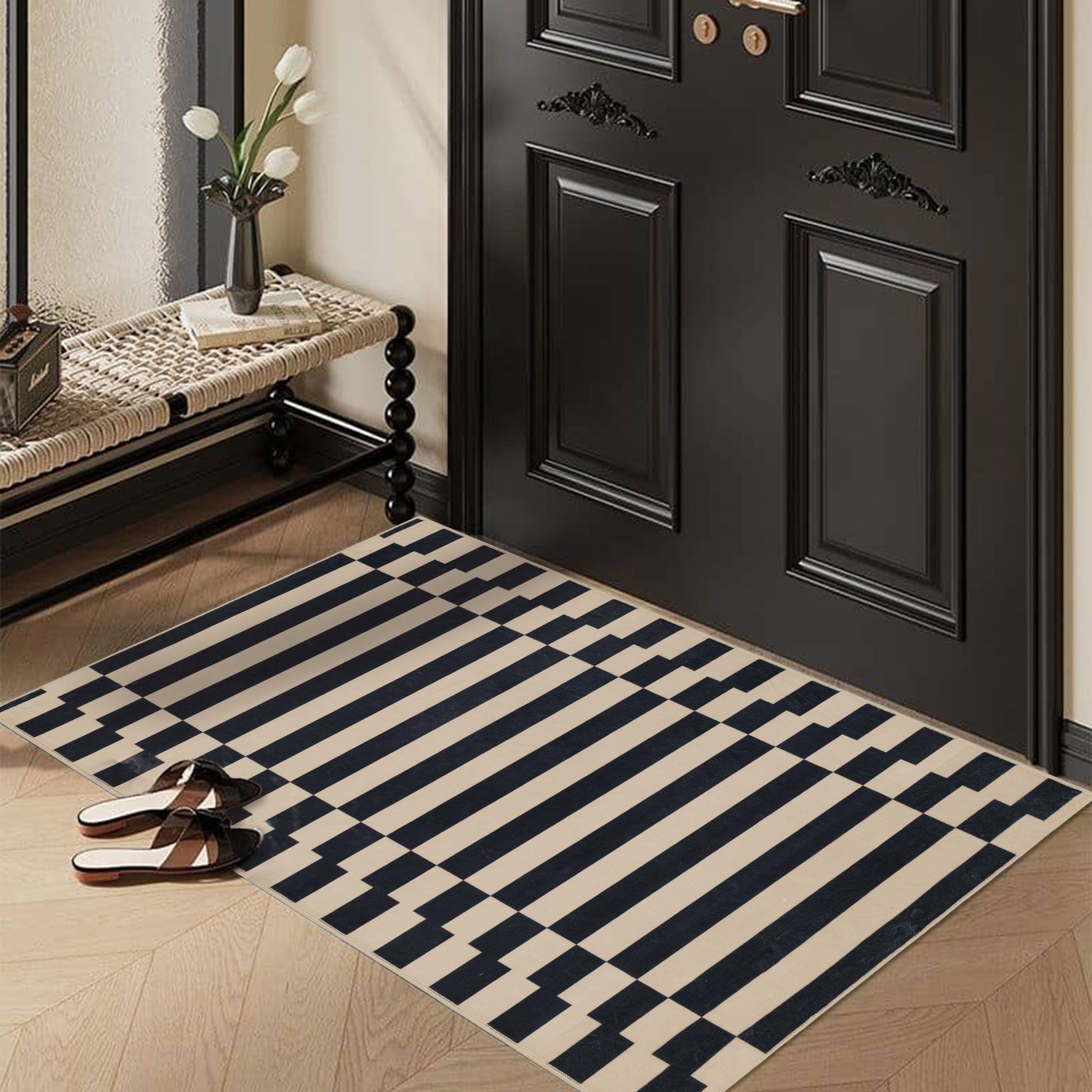 GLN Rugs Bodrum - Machine Washable Area Rug - Navy/Beige Home Rug