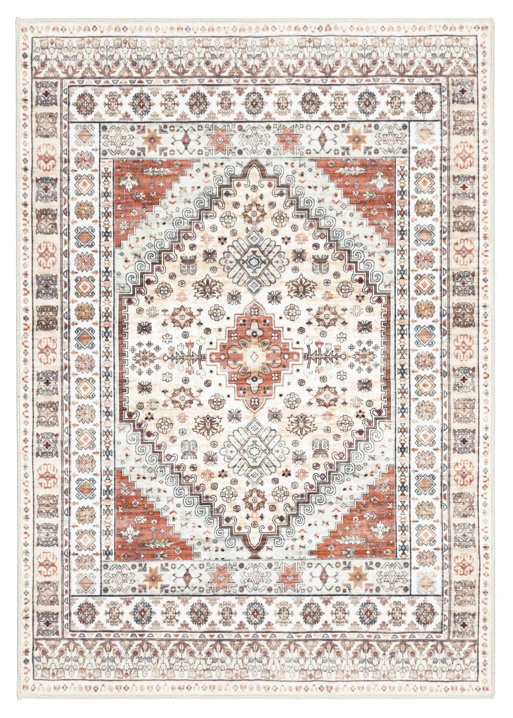 GLN Rugs Tyana - Machine Washable Area Rug - Cream/Terra Home Rug