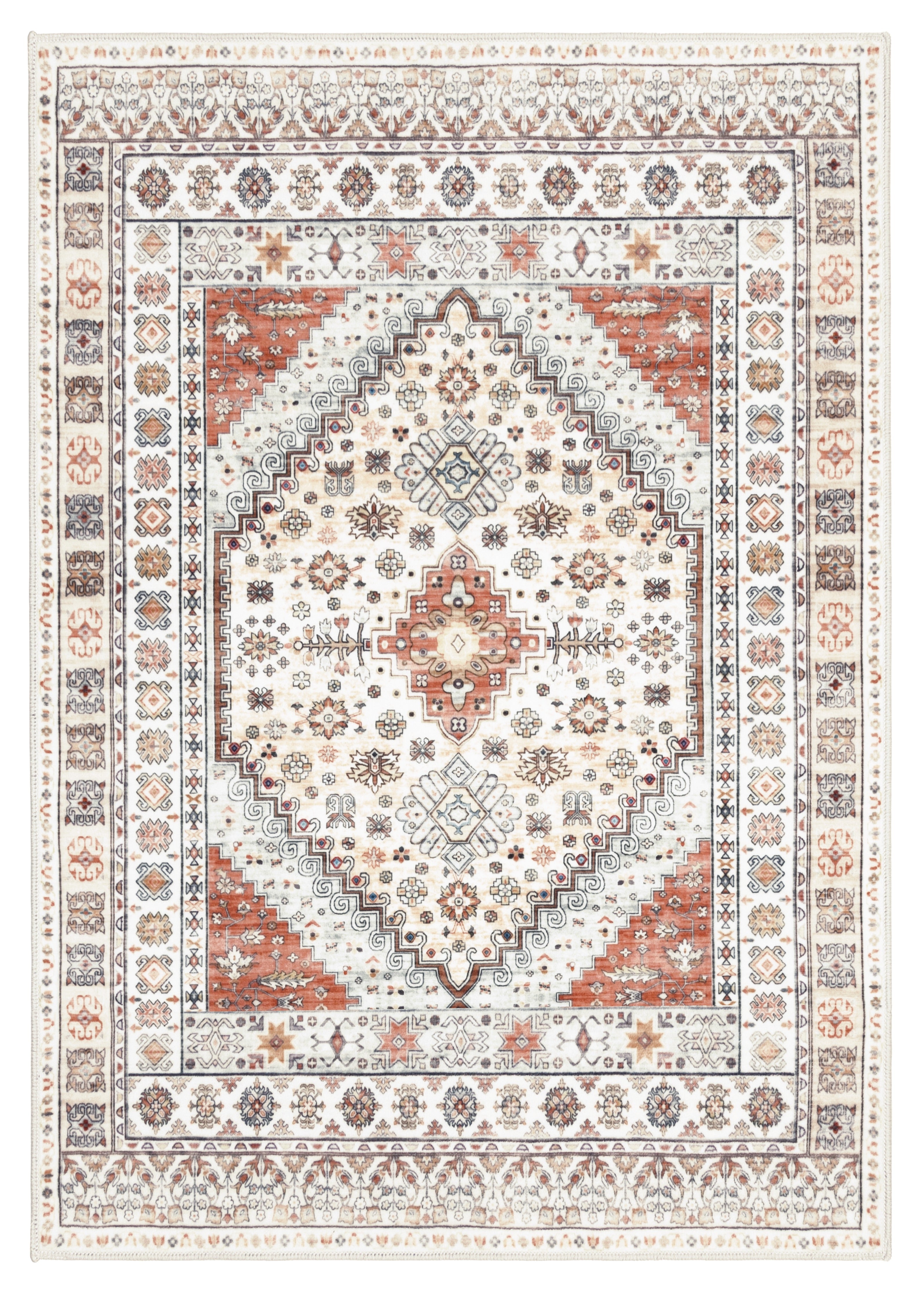 GLN Rugs Tyana - Machine Washable Area Rug - Cream/Terra Home Rug