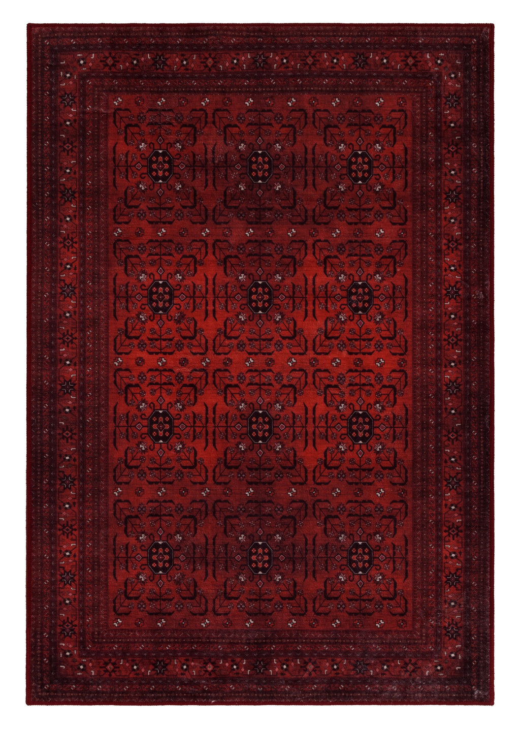 GLN Rugs Lyonesse - Machine Washable Area Rug - Afghan Dark Red Home Rug