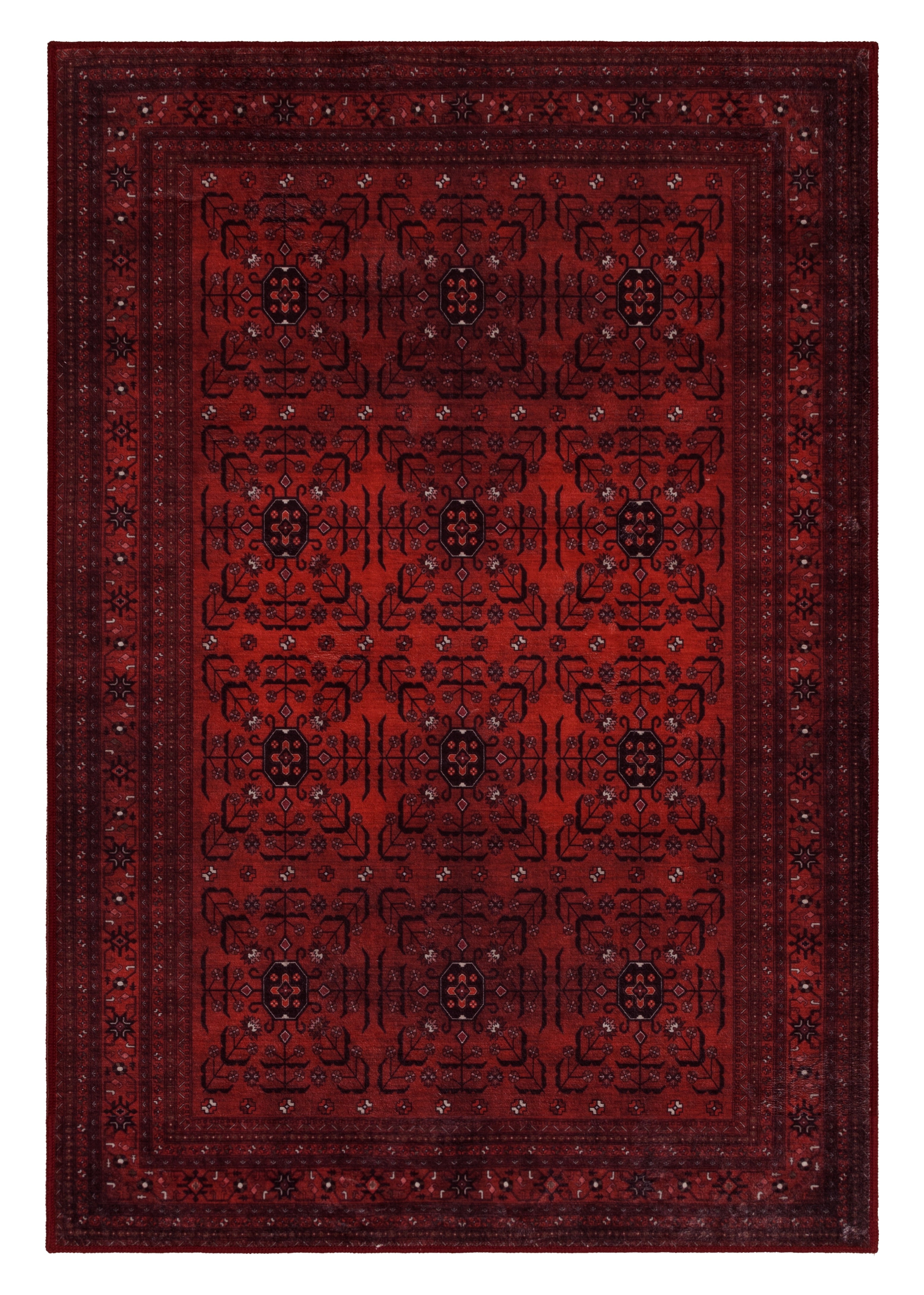 GLN Rugs Lyonesse - Machine Washable Area Rug - Afghan Dark Red Home Rug