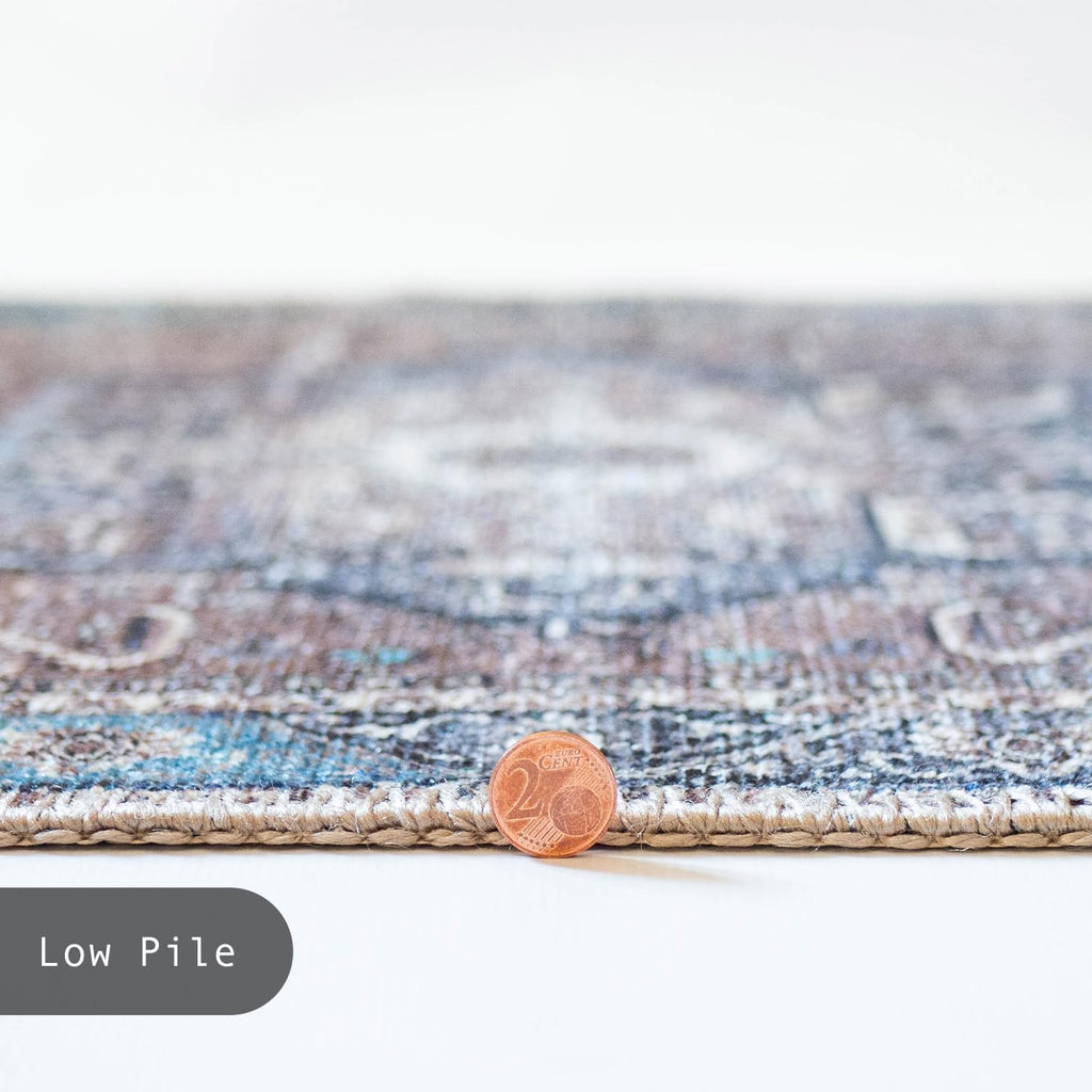 GLN Rugs Sinop - Machine Washable Area Rug - Brown/Blue Home Rug