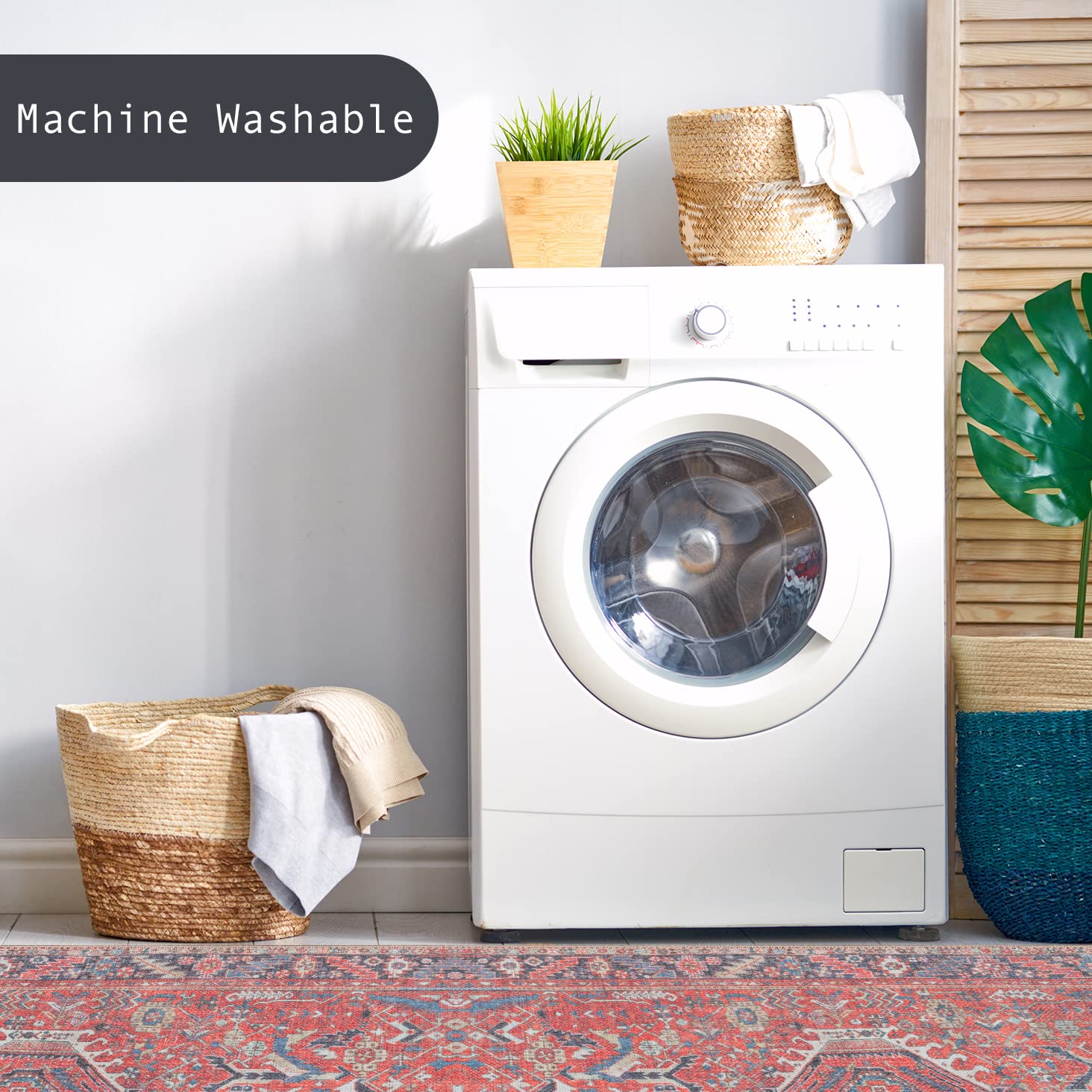 GLN Rugs Kerasus - Machine Washable Area Rug - Multi Red Home Rug