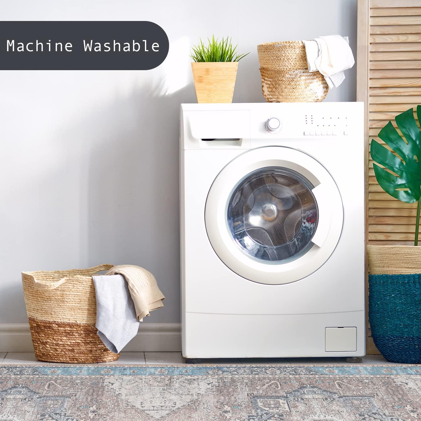 GLN Rugs Sinop - Machine Washable Area Rug - Brown/Blue Home Rug