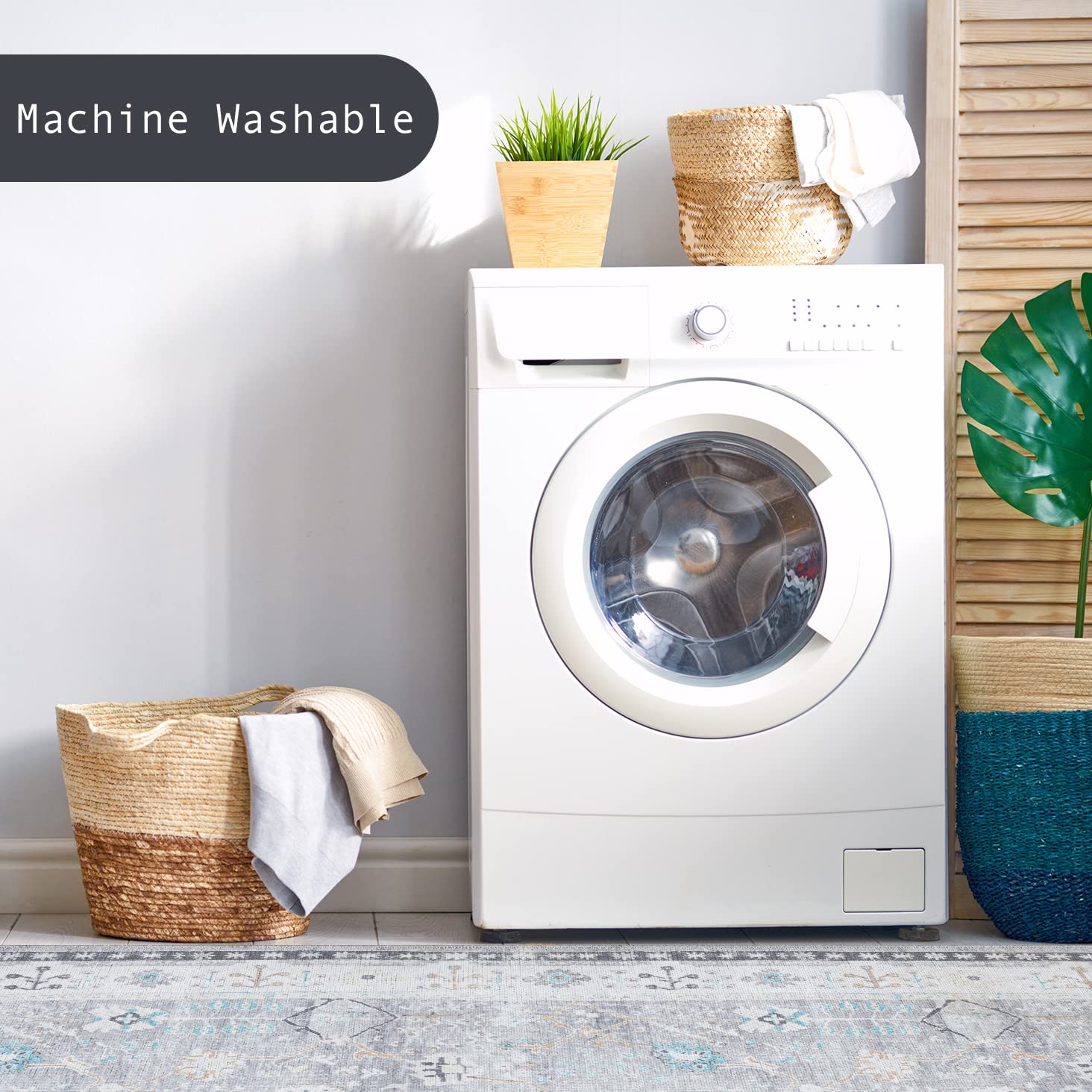 GLN Rugs Idyma - Machine Washable Area Rug - Cream/Gray Home Rug