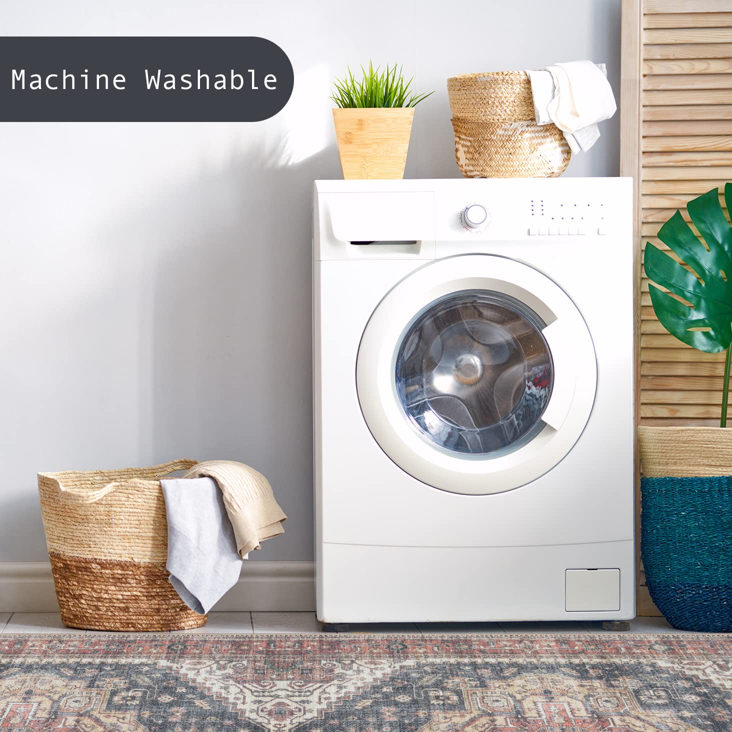 GLN Rugs Mylasa - Machine Washable Area Rug - Black/Terra Home Rug