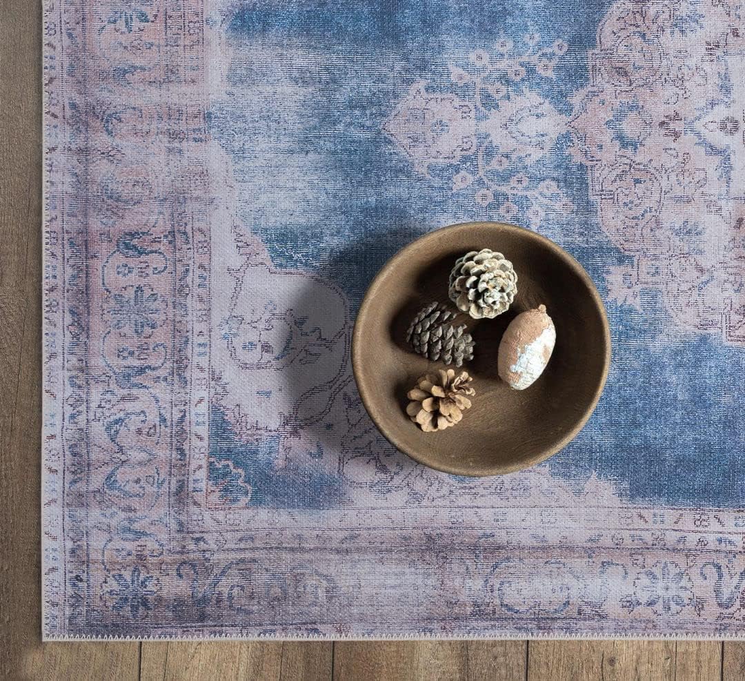 GLN Rugs Akhira - Machine Washable Area Rug - Turkish Cream/Navy Home Rugs