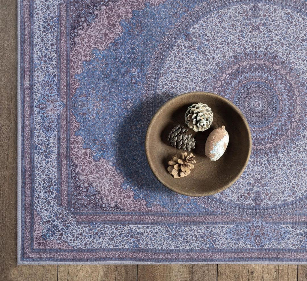 GLN Rugs Saphirya - Machine Washable Area Rug - Turkish Navy/Off White Home Rugs