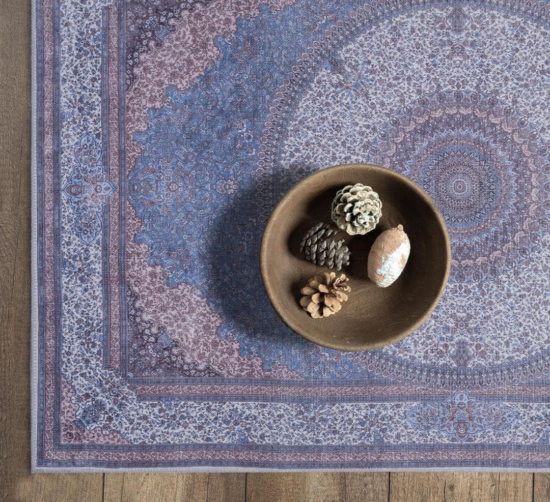 GLN Rugs Saphirya - Machine Washable Area Rug - Turkish Navy/Off White Home Rugs