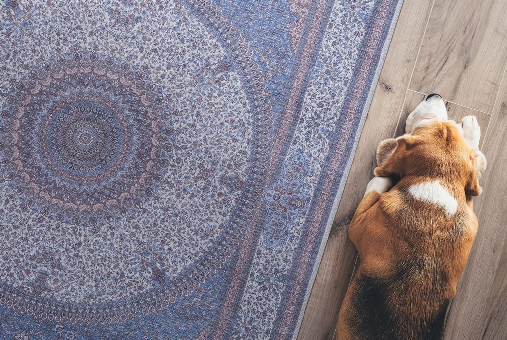 GLN Rugs Saphirya - Machine Washable Area Rug - Turkish Navy/Off White Home Rugs