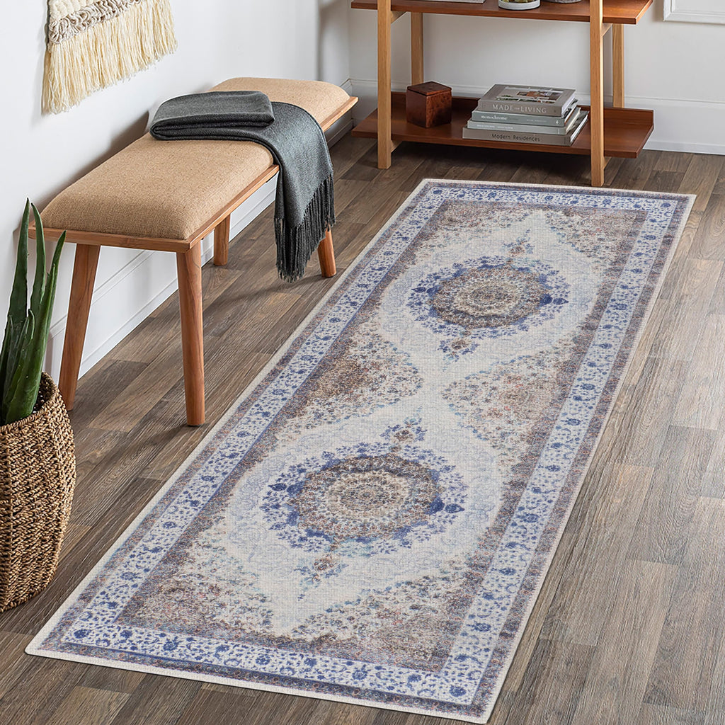 GLN Rugs Vona - Machine Washable Area Rug - Cream/Navy Home Rug
