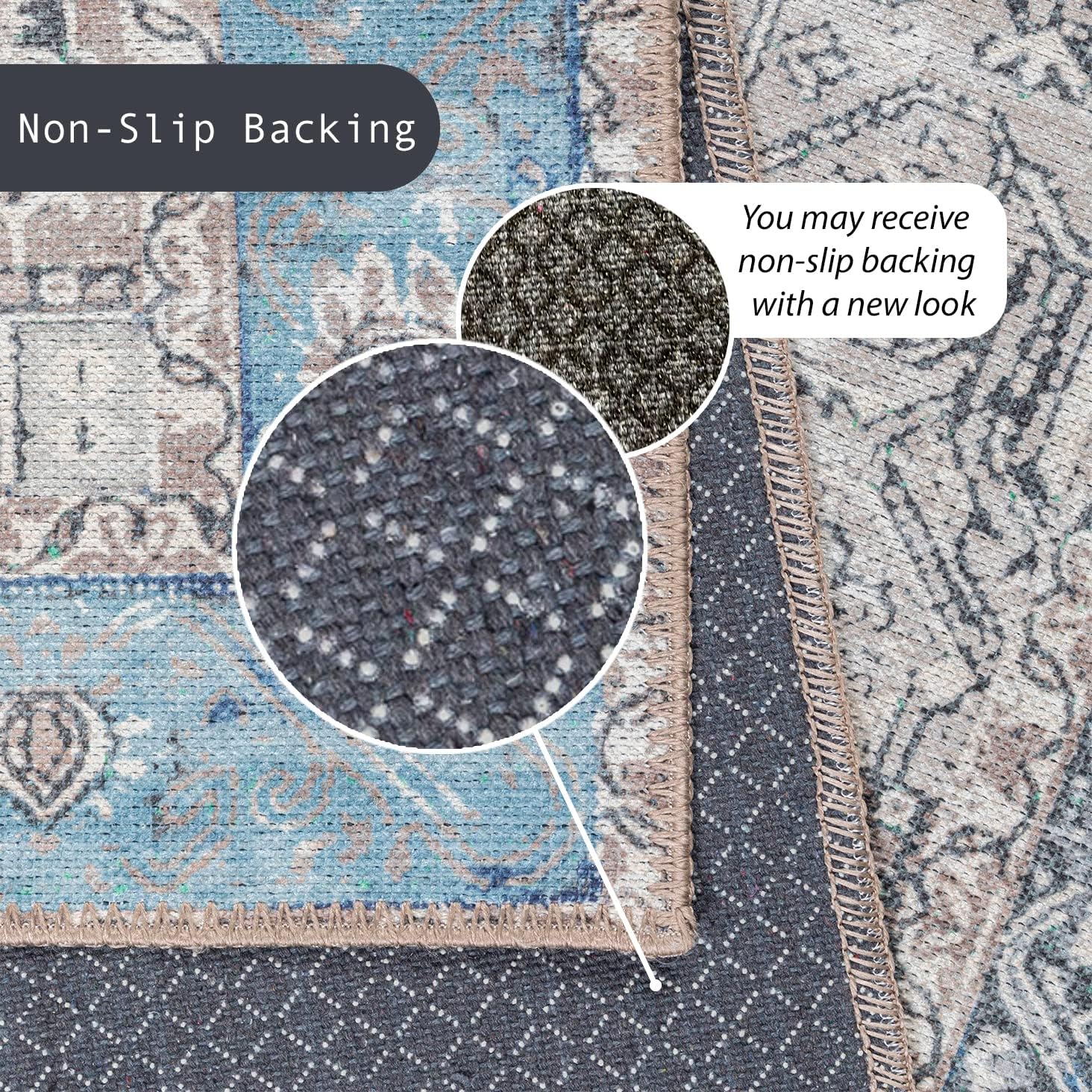 GLN Rugs Sinop - Machine Washable Area Rug - Brown/Blue Home Rug
