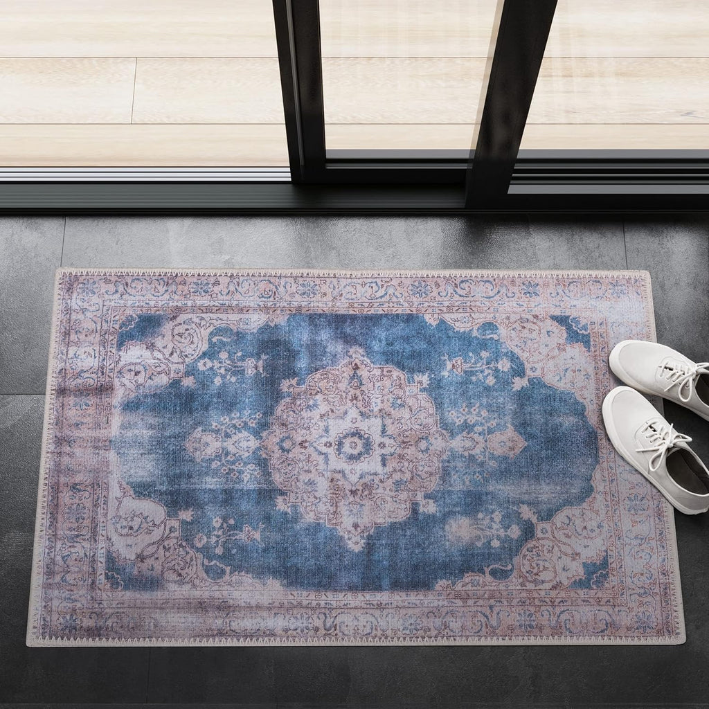 GLN Rugs Akhira - Machine Washable Area Rug - Turkish Cream/Navy Home Rugs