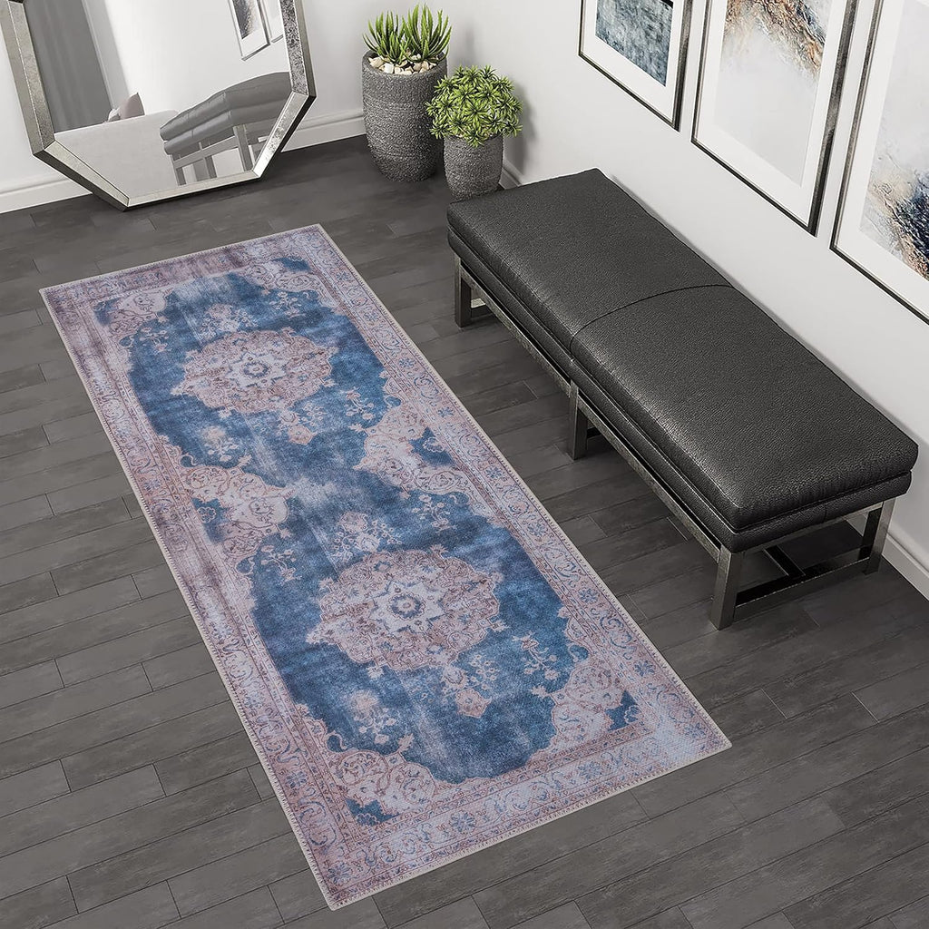 GLN Rugs Akhira - Machine Washable Area Rug - Turkish Cream/Navy Home Rugs