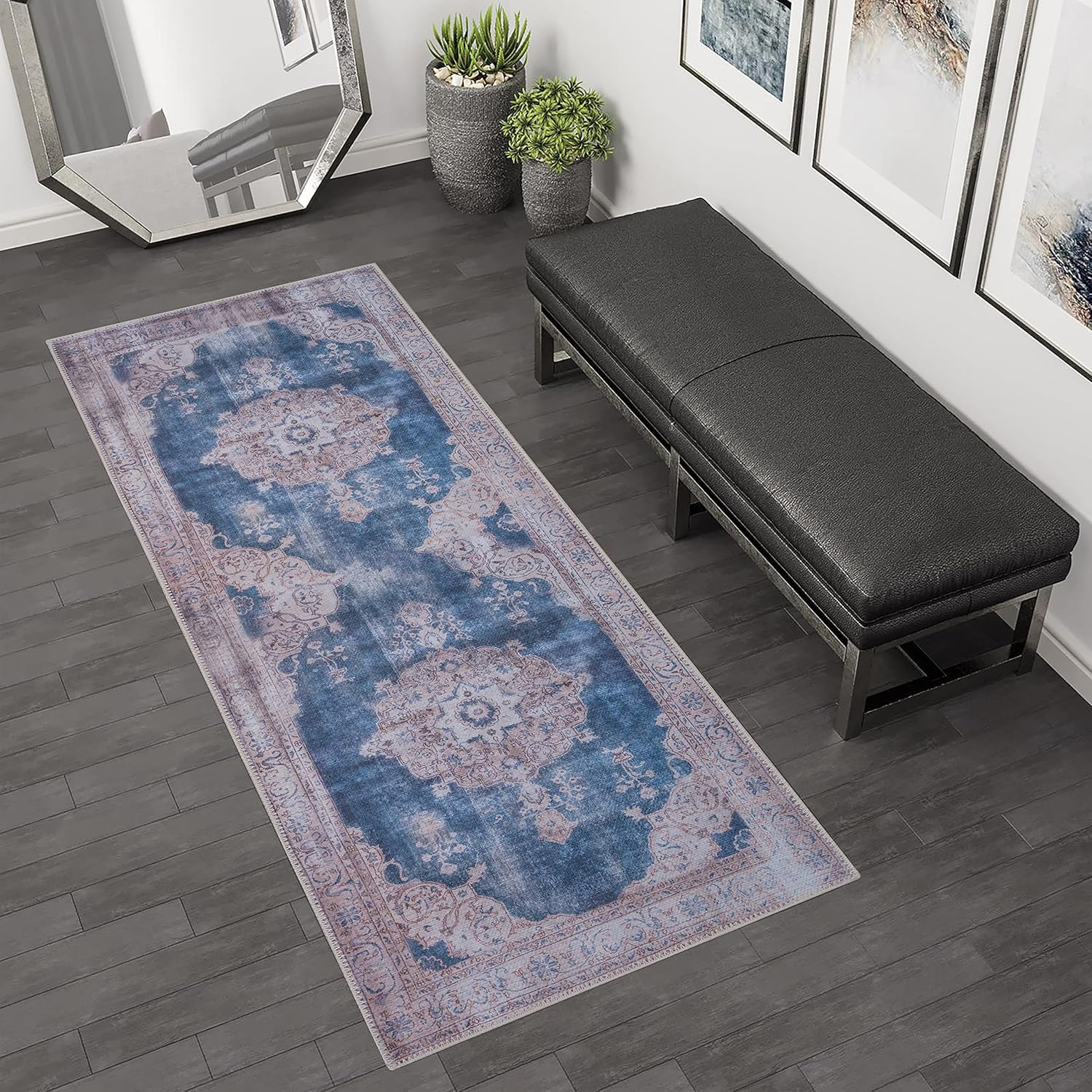 GLN Rugs Akhira - Machine Washable Area Rug - Turkish Cream/Navy Home Rugs