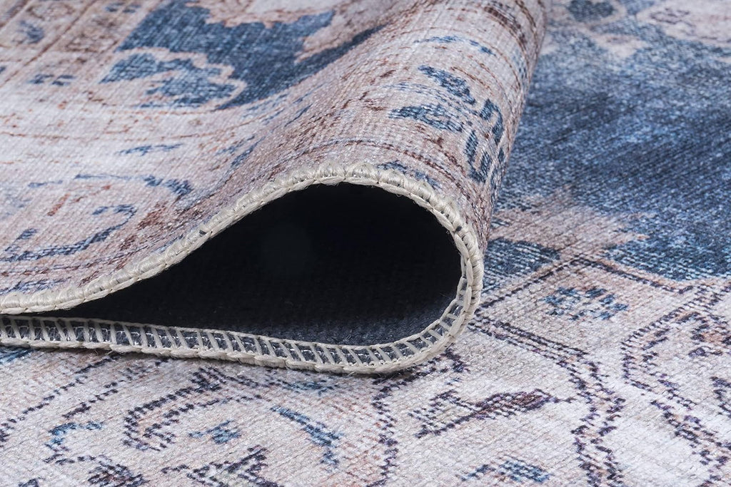 GLN Rugs Akhira - Machine Washable Area Rug - Turkish Cream/Navy Home Rugs